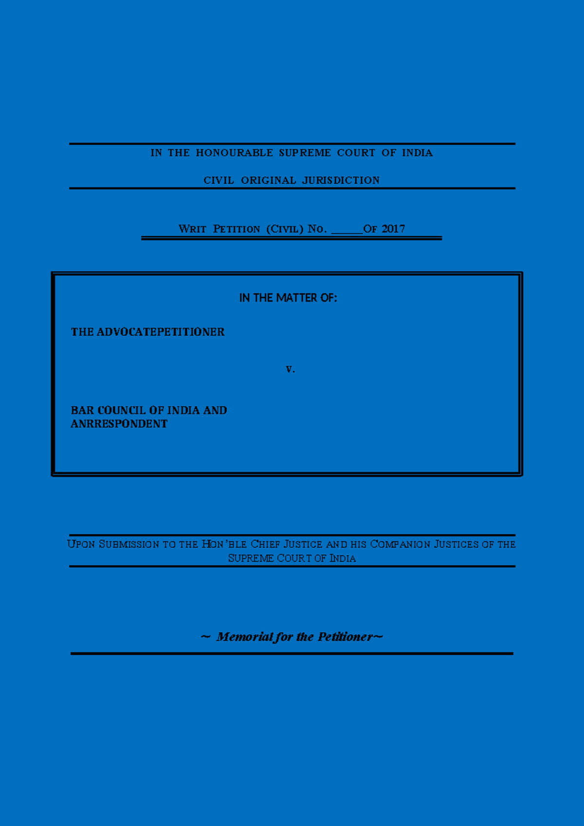 Moot Court Case Study: Writ Petition (Civil) No. 2017 - Studocu