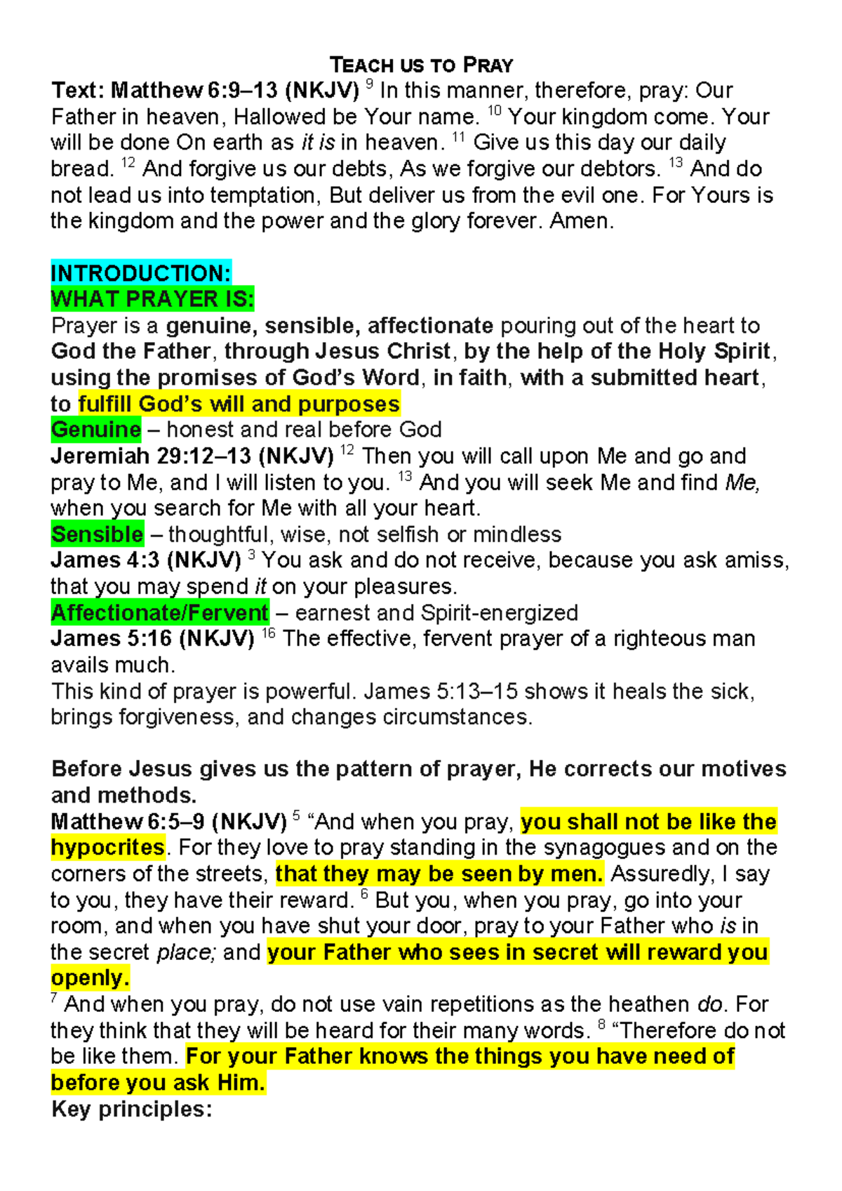 Teach Us to Pray: The Lord's Prayer Study Guide (NKJV) - Studocu
