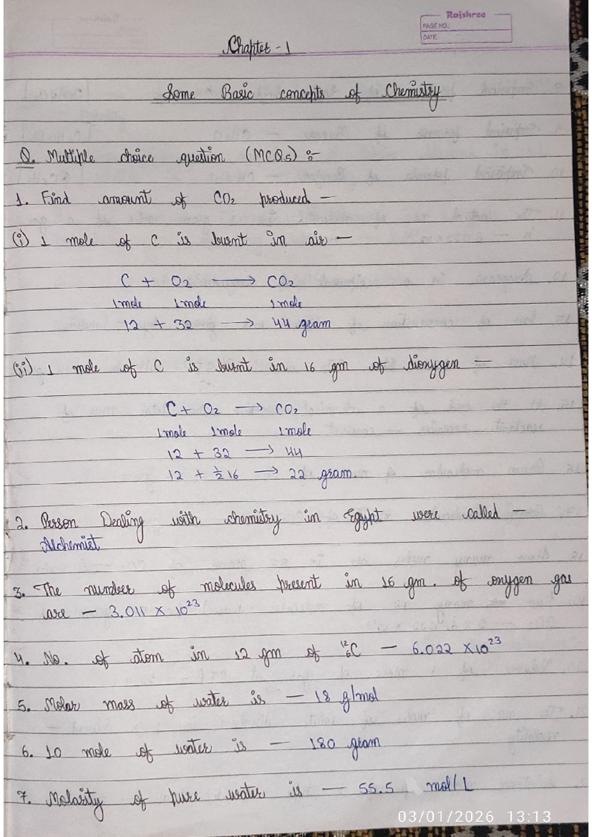 Class 11 Chemistry Ch. 1 Important MCQs and Concepts - Studocu
