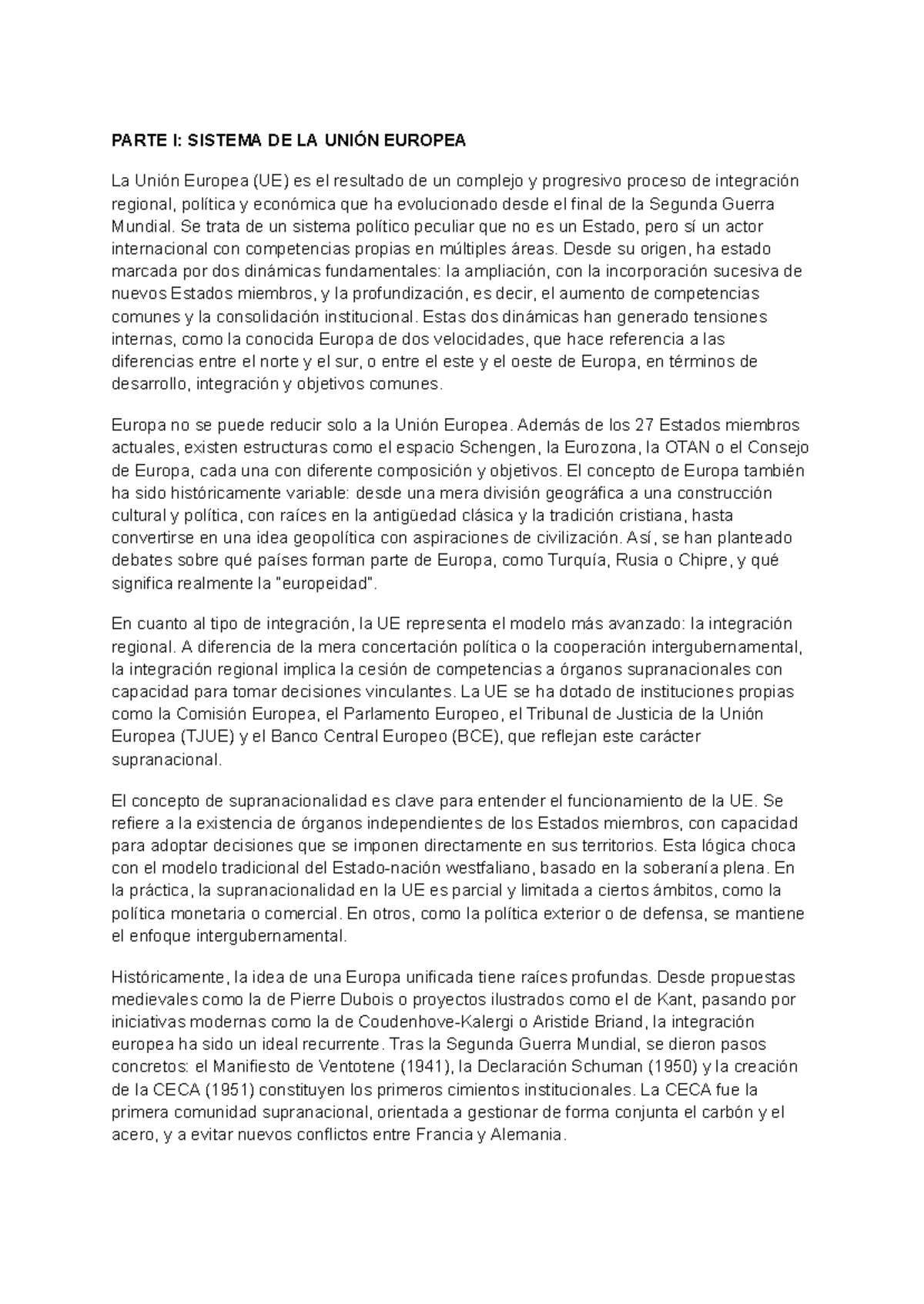 Apuntes SUE: Sistema de la Unión Europea y su Evolución - Studocu