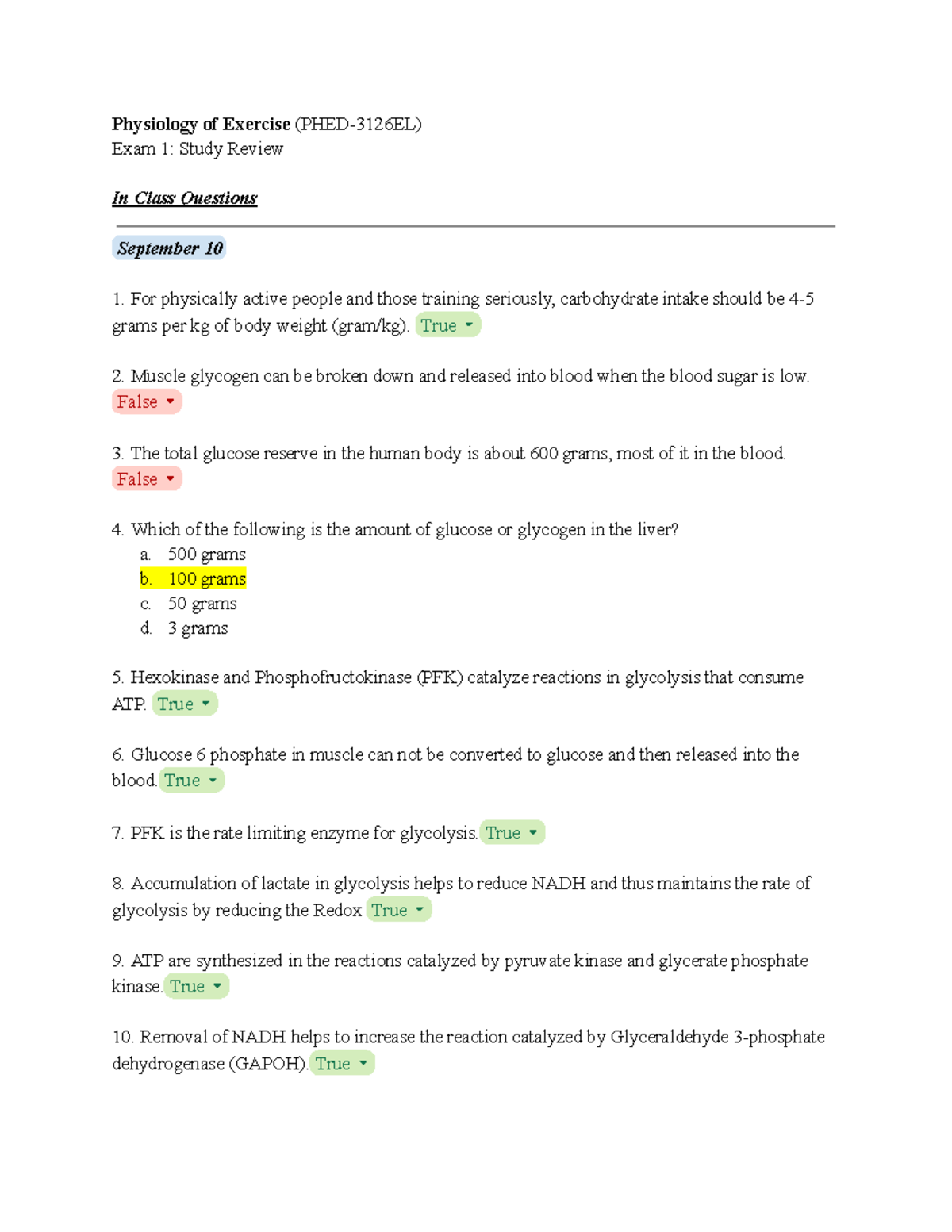 Physiology of Exercise - Exam 1: Comprehensive Study Notes - Studocu