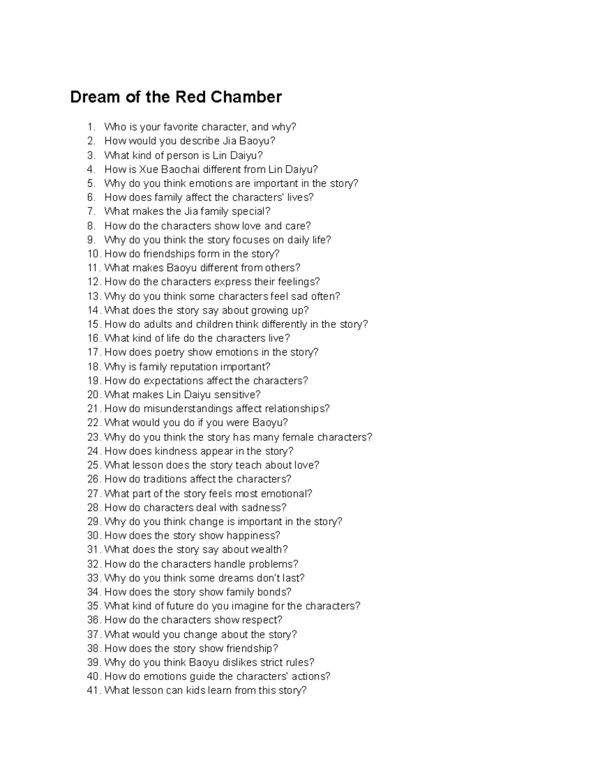 ENG 101: Character Analysis and Themes in Dream of the Red Chamber ...