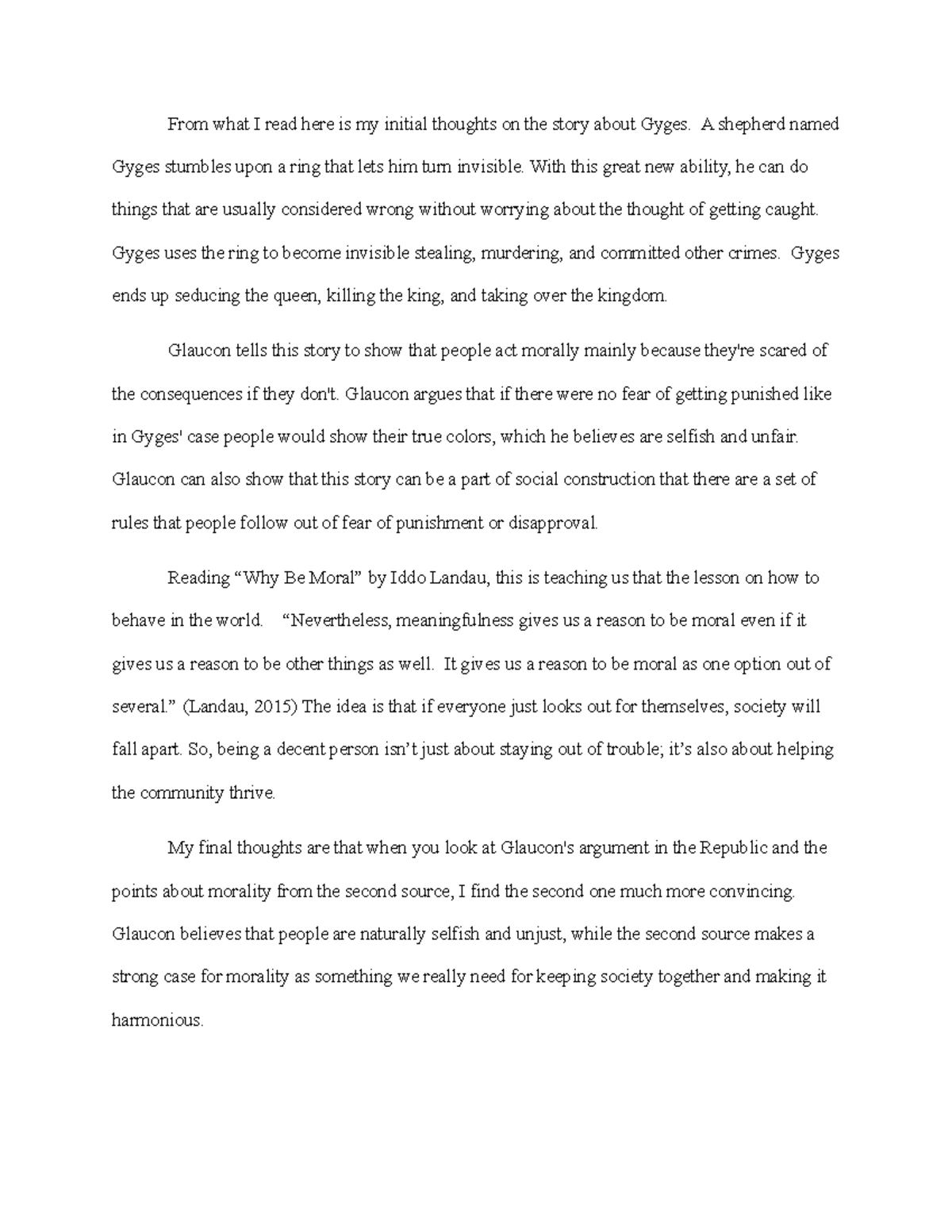 Ethics Week 2 Analysis of Gyges' Ring and Moral Implications Studocu