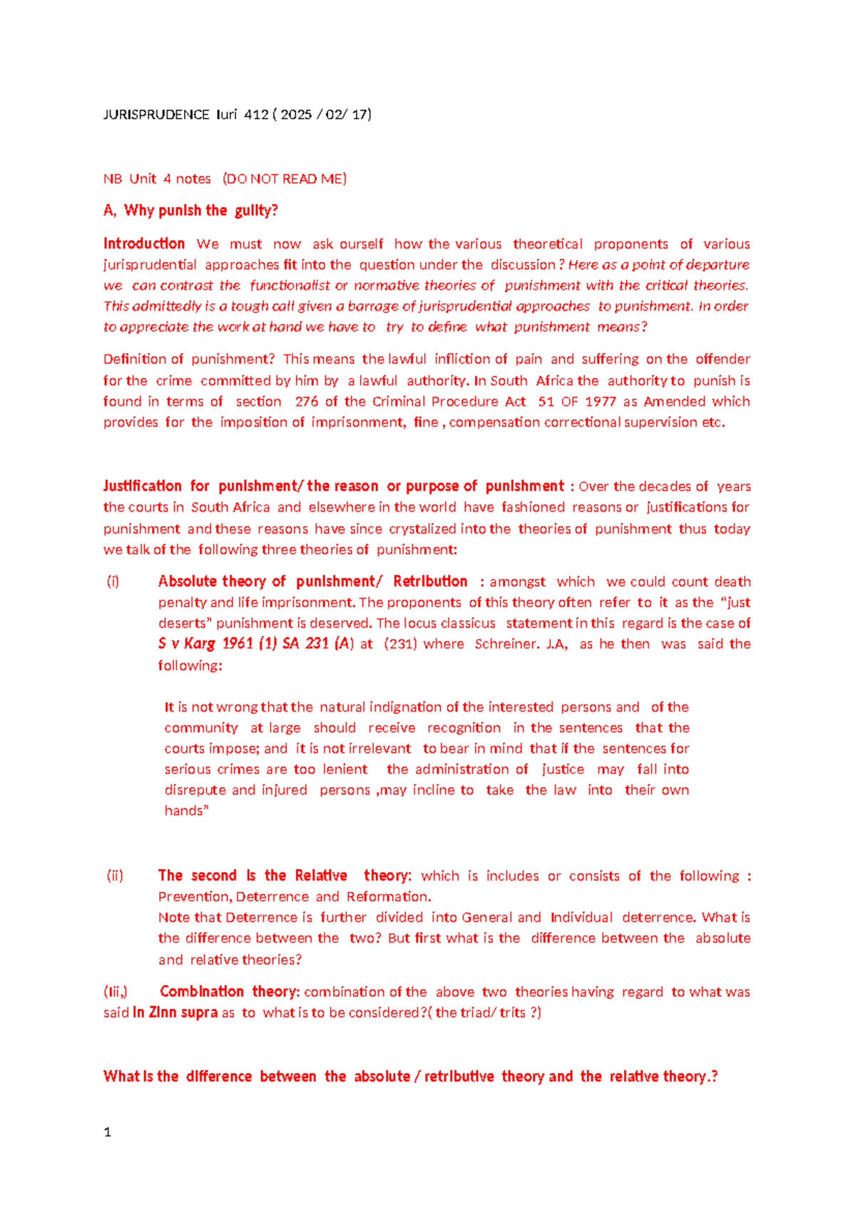 JURISPRUDENCE Iuri 412: Study Unit 4 - Approaches to Punishment - Studocu