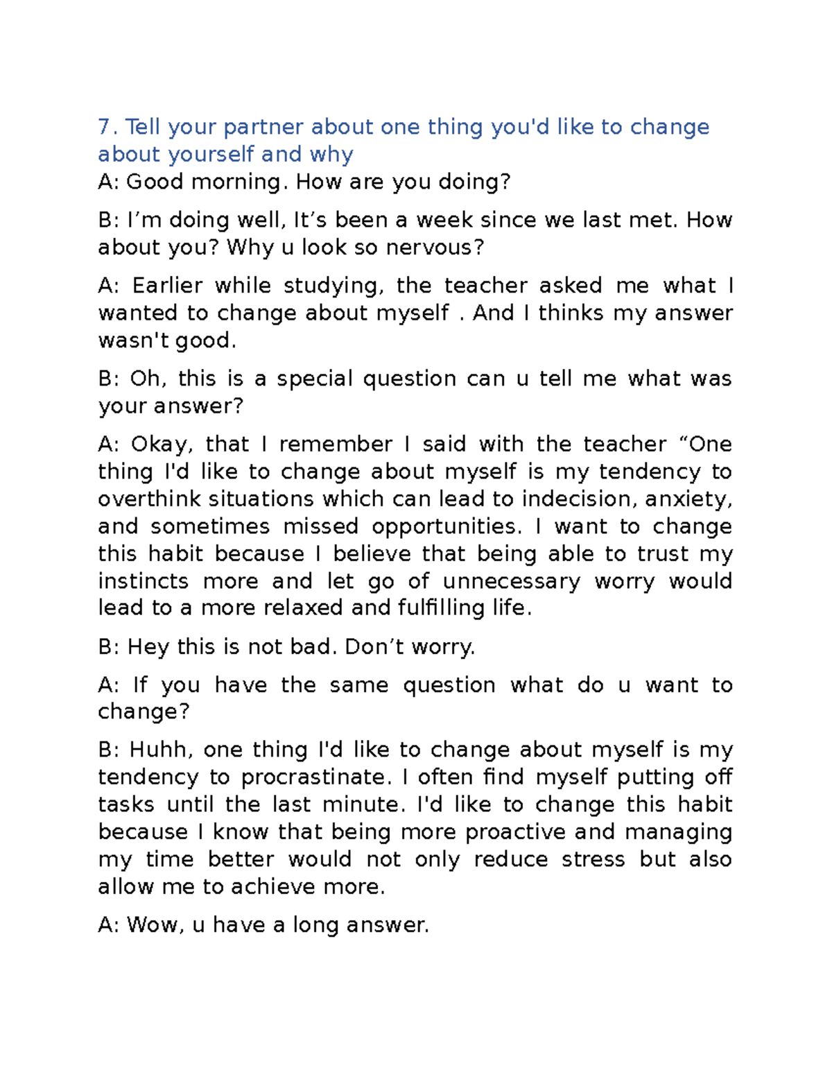 Speaking Unit 10: Discussing Personal Changes and Growth - Studocu