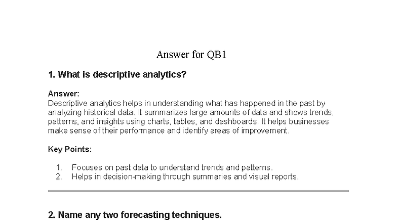 Business Analytics QB1: Key Concepts and Techniques - Studocu