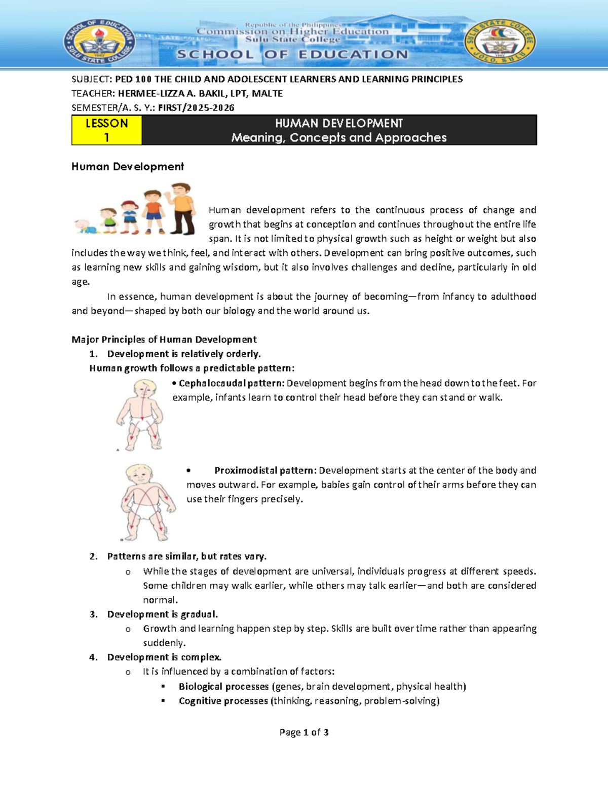 PED 100 Lesson 1: Understanding Human Development Principles - Studocu