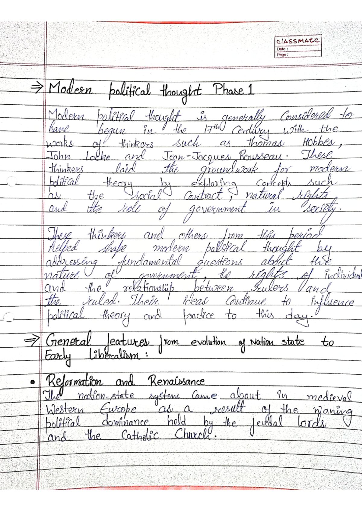 Political thought Assignment - CLASSMATE Dato : Page: Modern political ...