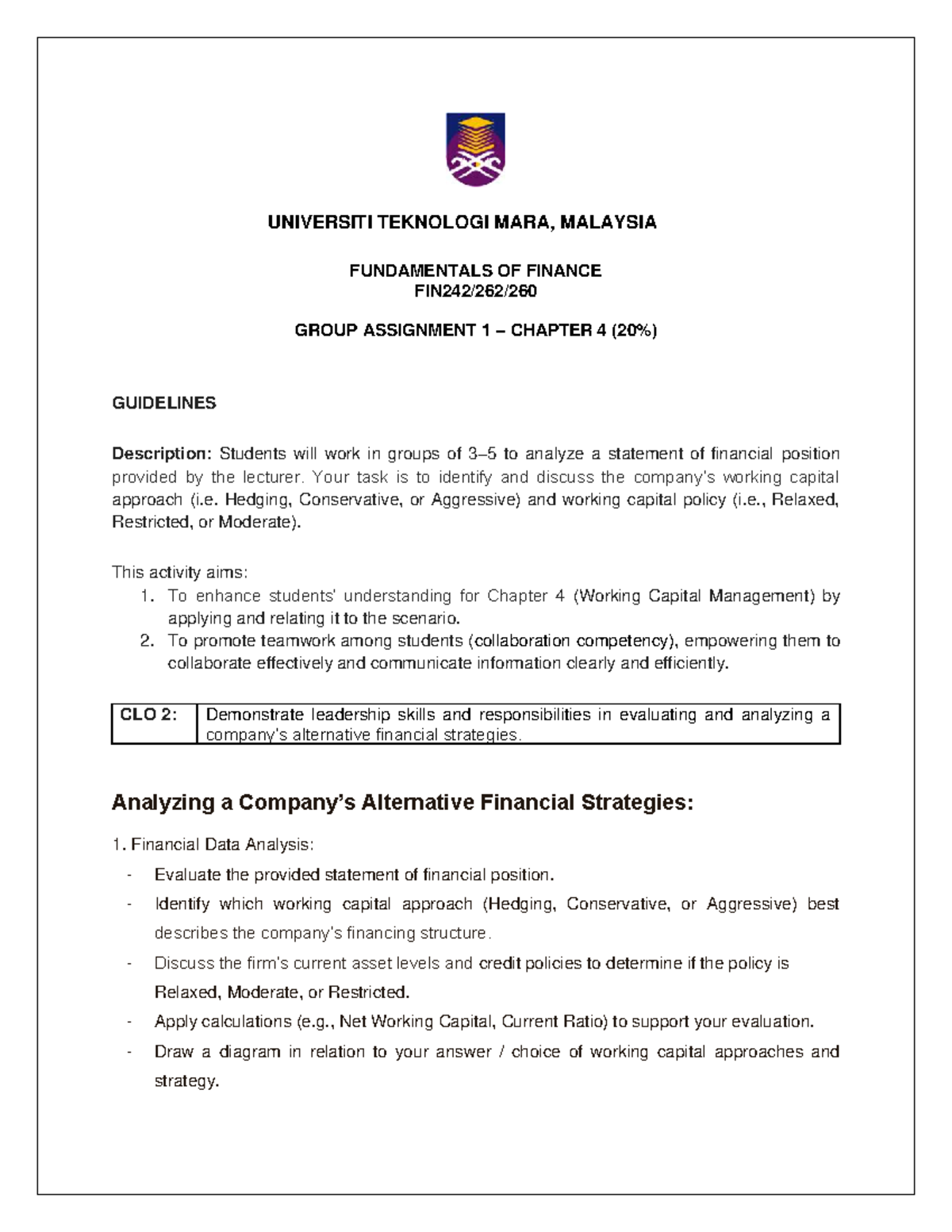FIN242 Group Assignment 1: Working Capital Management Analysis - Studocu