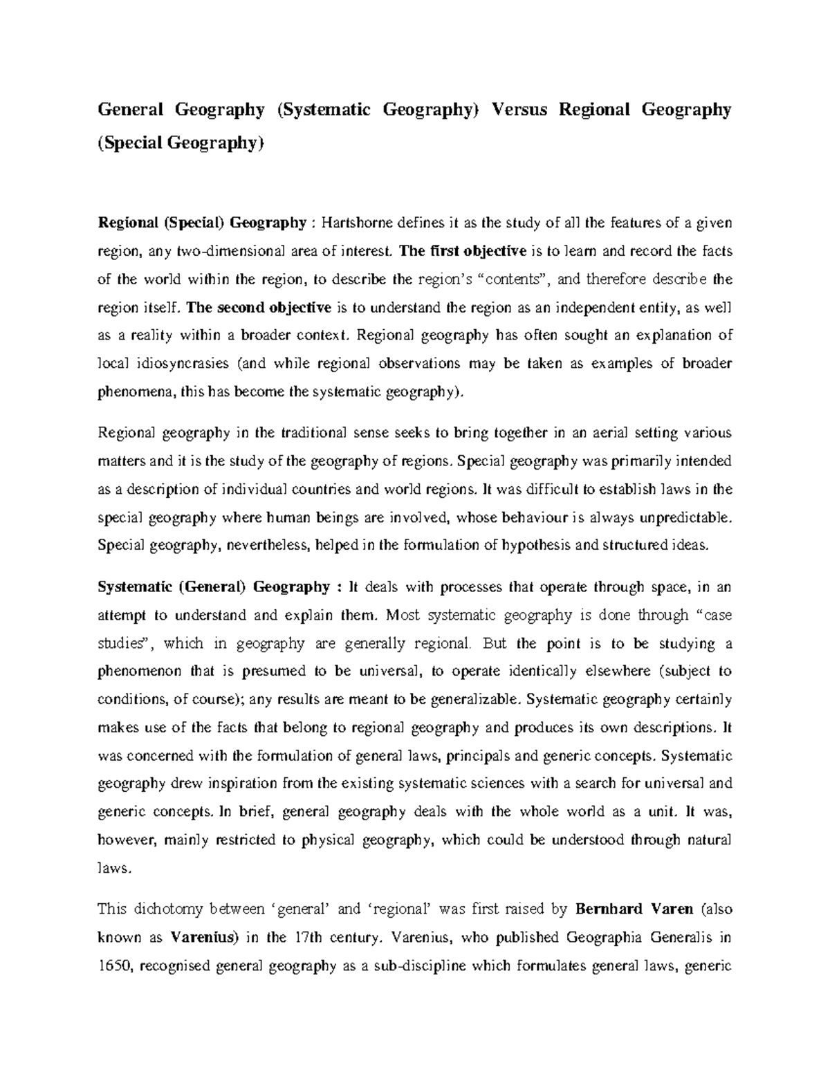 General Geography vs regional geograhy - General Geography (Systematic ...