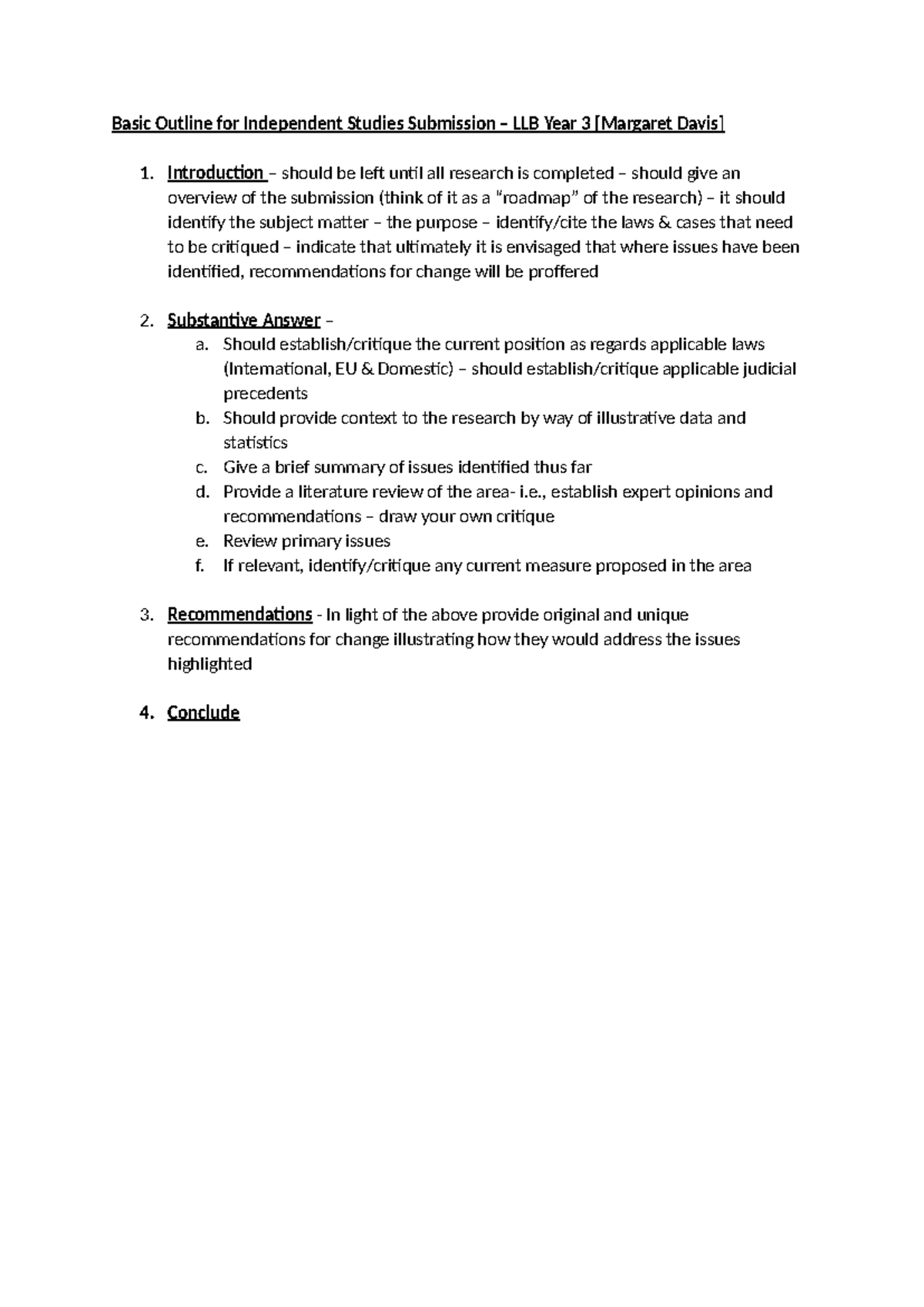 LLB Year 3: Outline for Independent Studies Submission Guide - Studocu