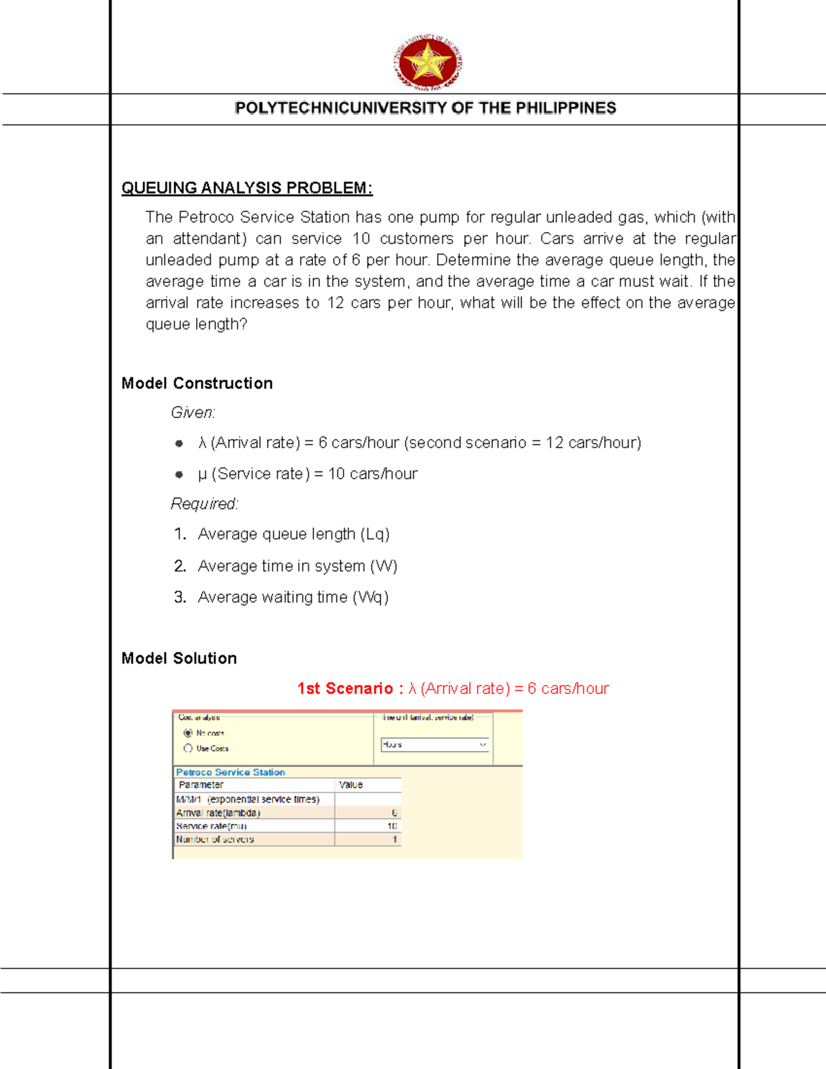 Queuing Analysis - Petroco Service Station Problem (ENGR 101) - Studocu