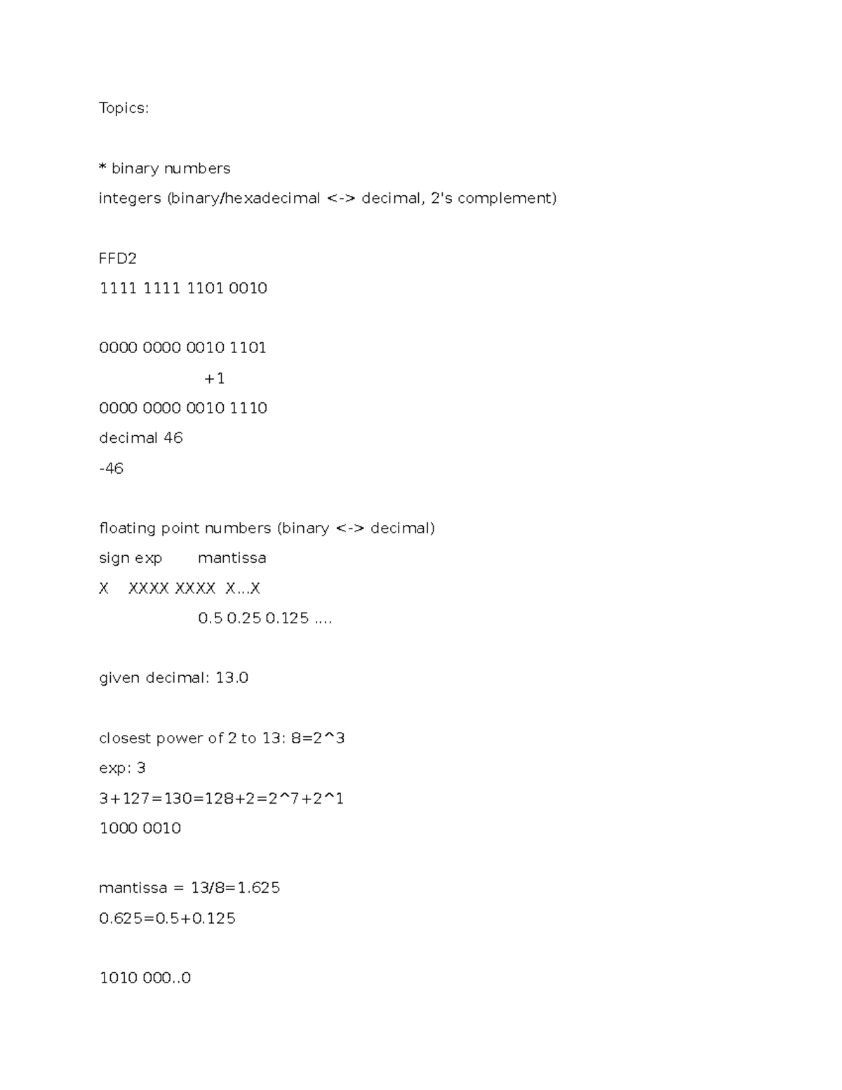 Reviewmidterm w2025 - Midterm summmary - Topics: binary numbers ...