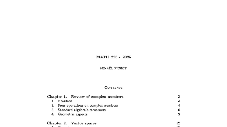 MATH 223 2025 Lecture Notes on Linear Algebra Concepts - Studocu