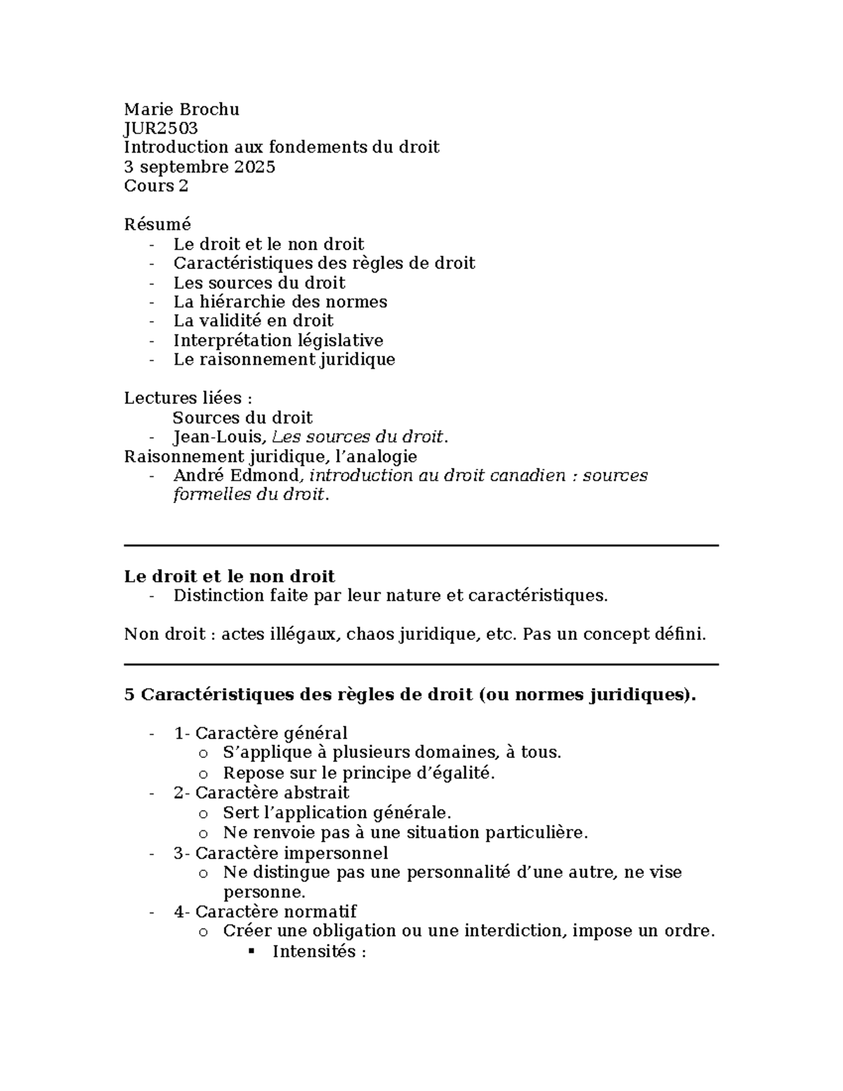 Résumé du Cours 2 - JUR2503 : Introduction aux Fondements du Droit ...
