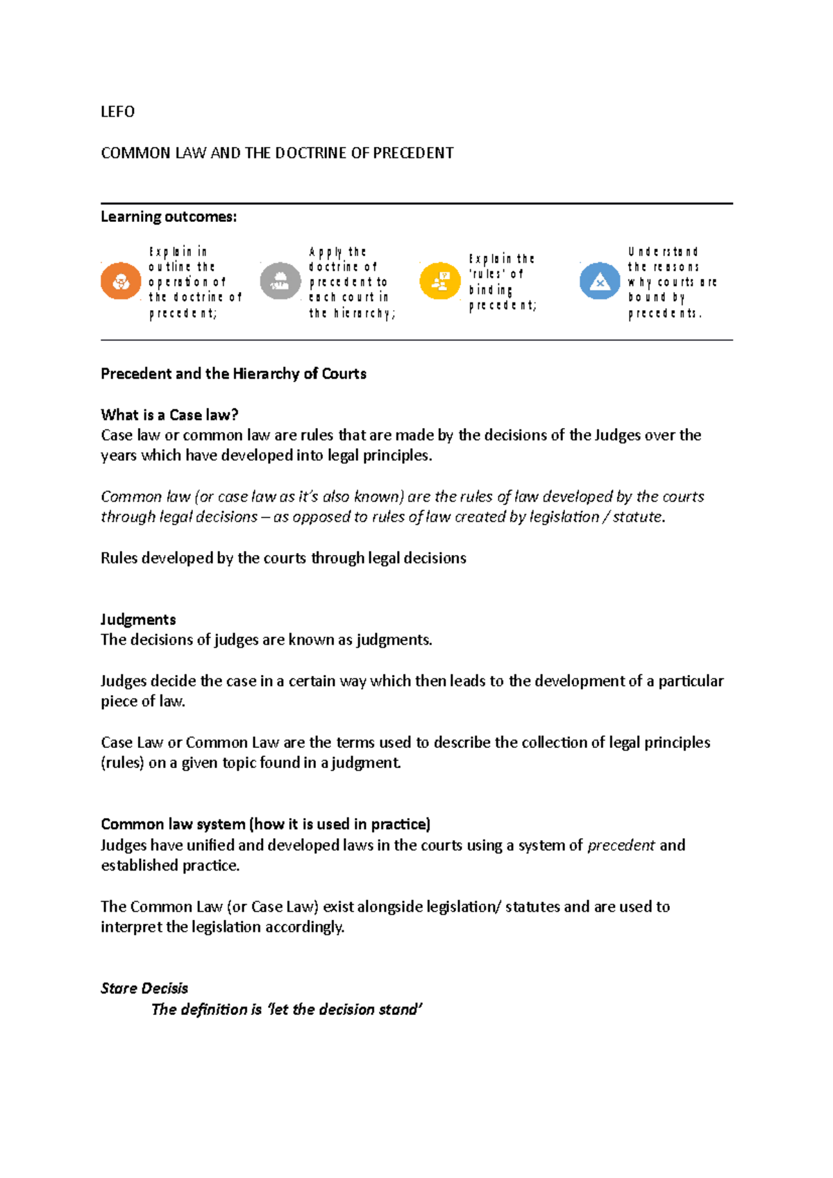 LEFO Lecture Notes - Understanding Common Law & Precedent Principles ...