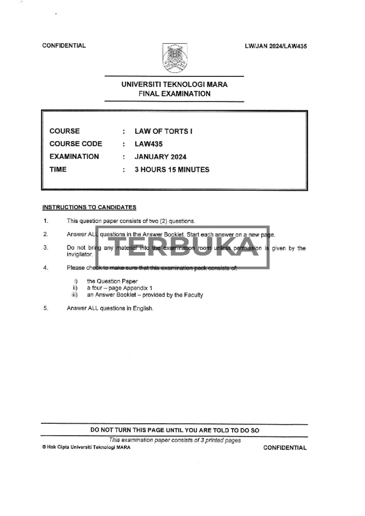 LAW435 - Final Exam Paper on Negligence in Tort Law - Studocu