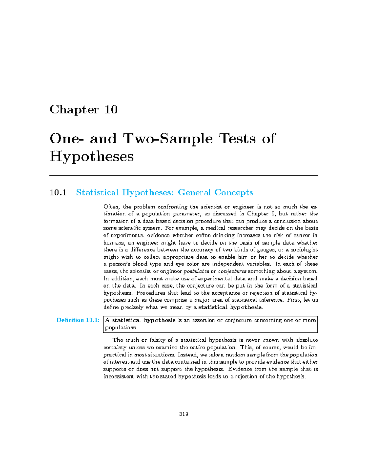 Chapter 10 - Lecture notes ALl - Chapter 10 One- and Two-Sample Tests ...