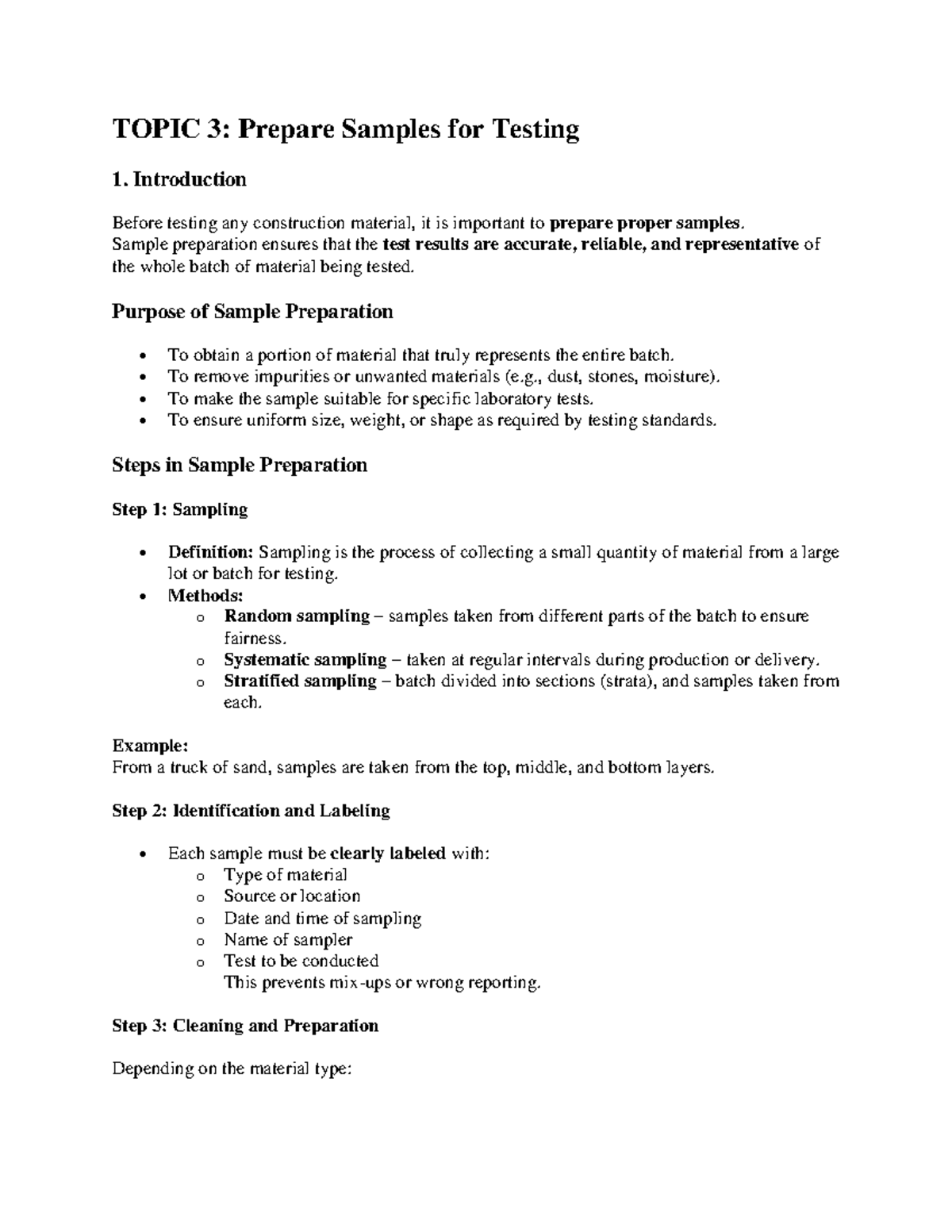 Topic 3: Sample Preparation for Material Testing - Studocu