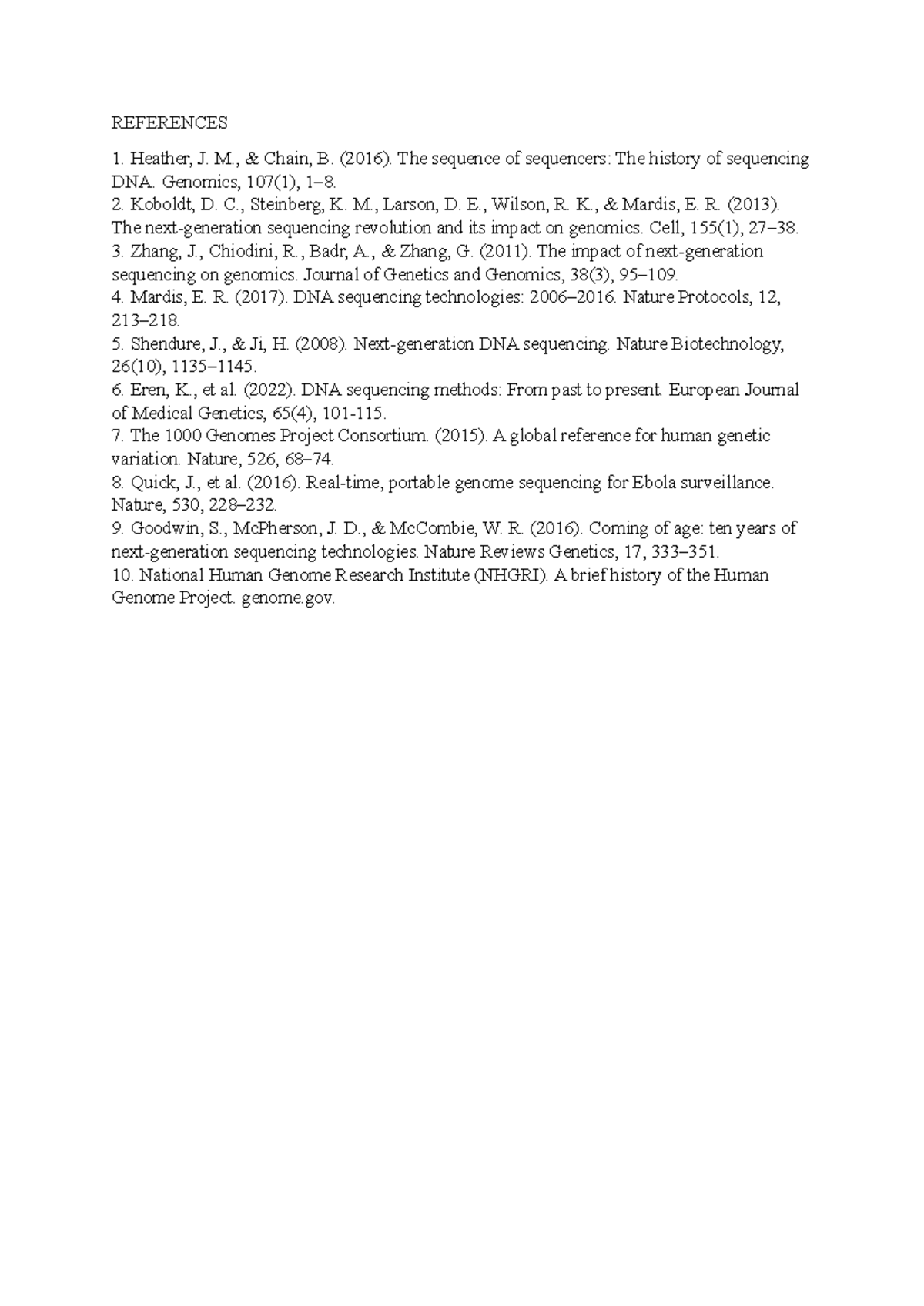 Genomics References: Key Studies on DNA Sequencing - Studocu