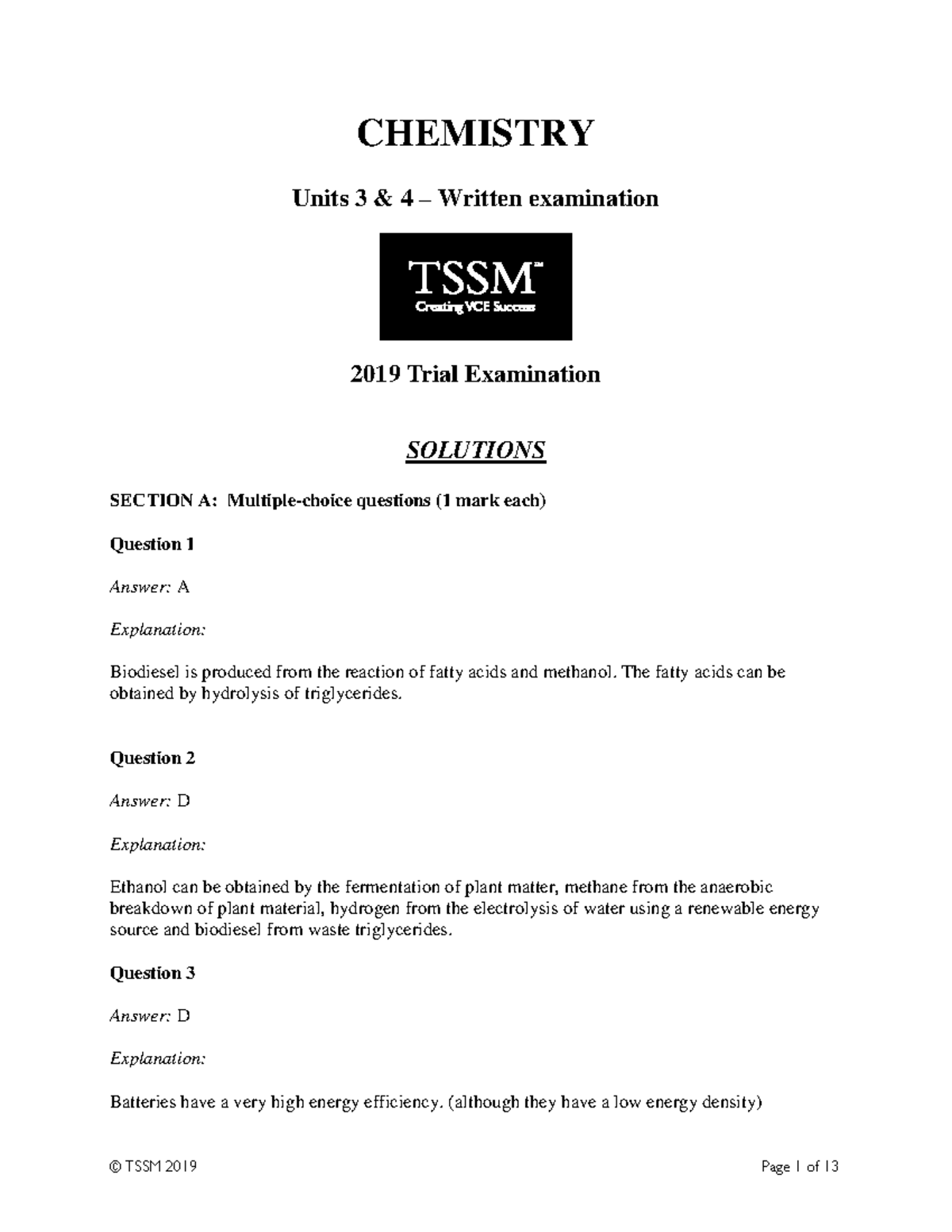 Chemistry 2019 Units 3 4 Trial Exam Solutions - Studocu