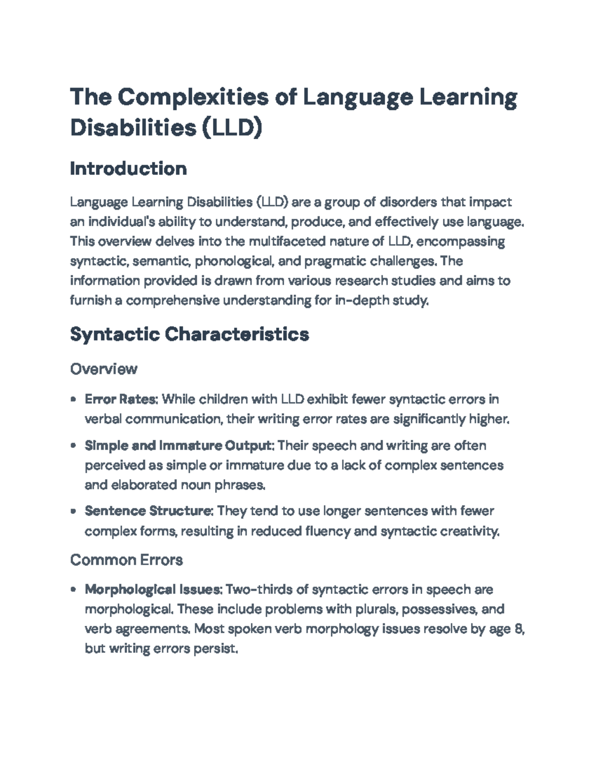 Language Learning Disabilities (LLD): Overview of Challenges ...
