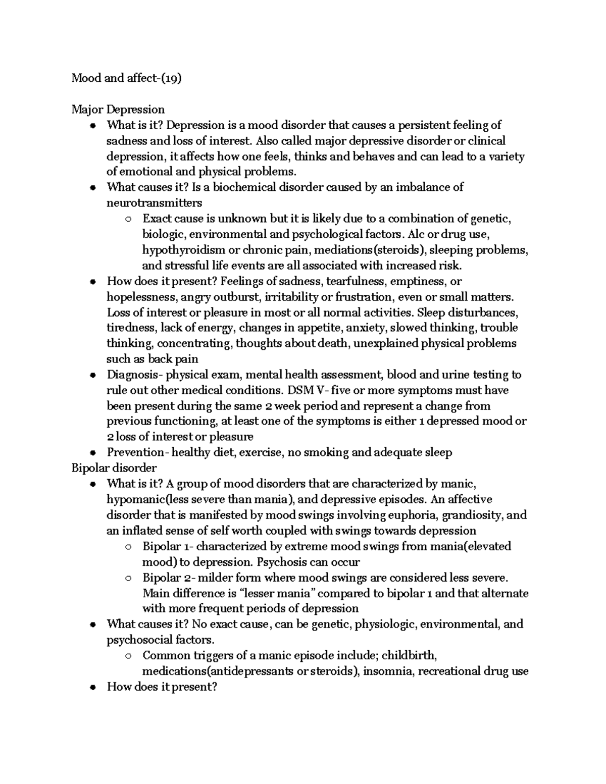 Final exam - Lecture notes week 1-14 - Mood and affect-(19) Major ...