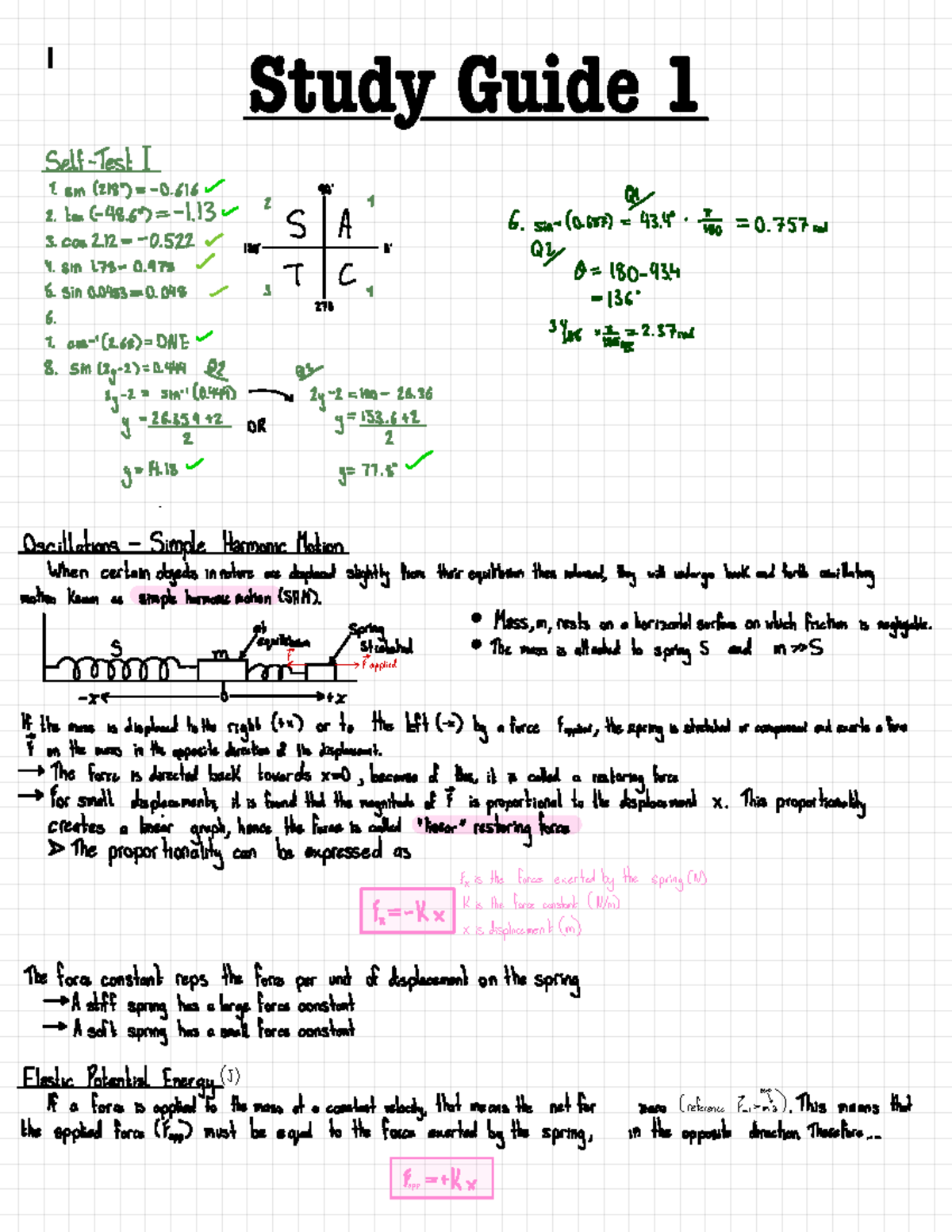 Physics Study Guide 1: Simple Harmonic Motion and Oscillations - Studocu