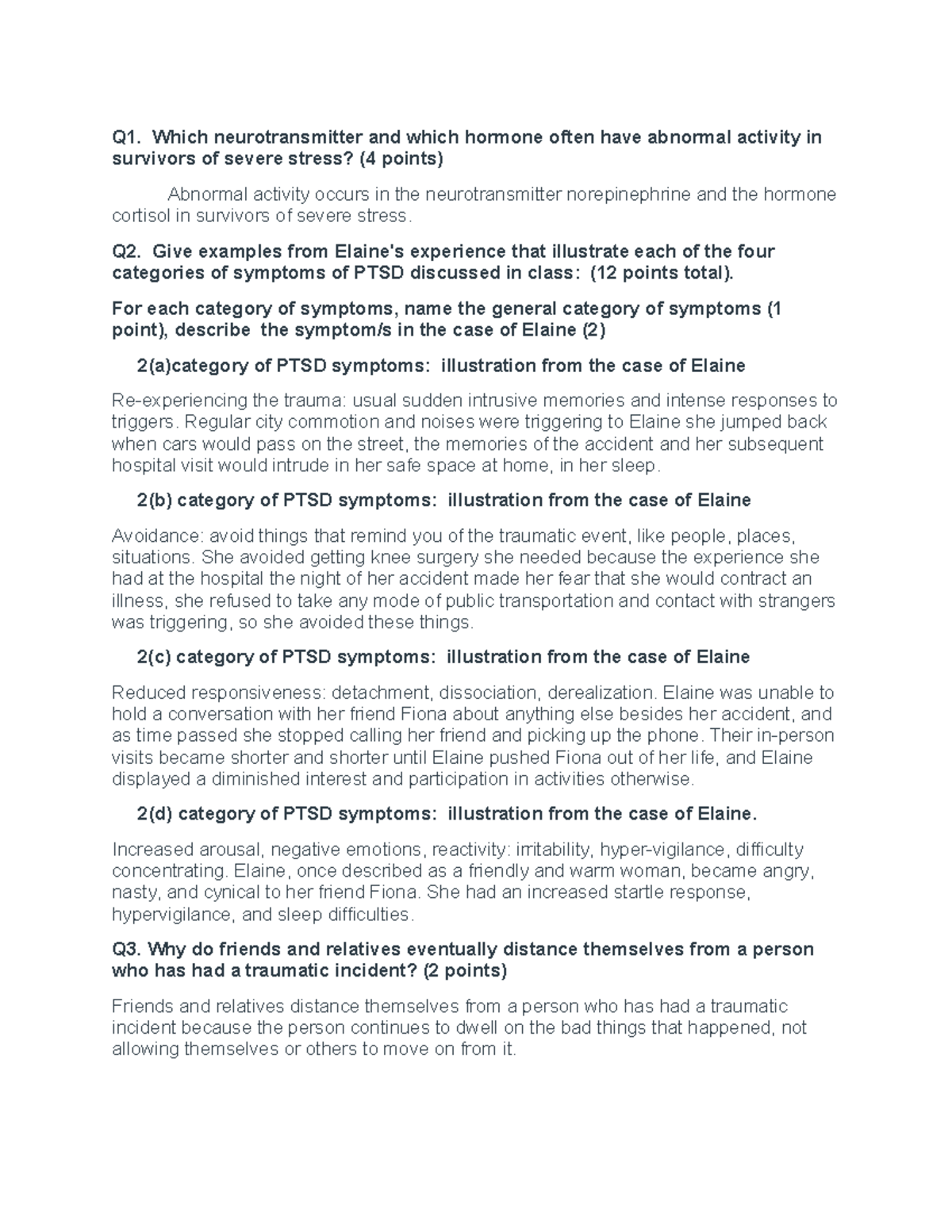 Case Study Analysis: PTSD Symptoms & Effects on Elaine - Studocu