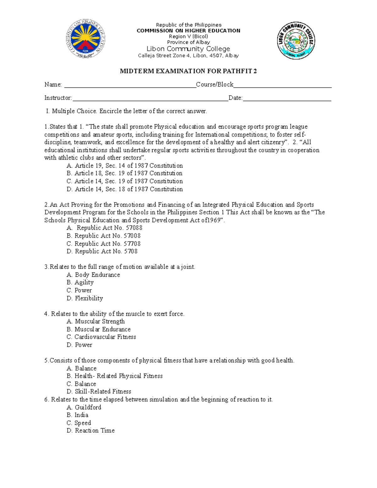 Midterm Exam Notes for Pathfit 2 - Fitness Exercise Overview - Studocu