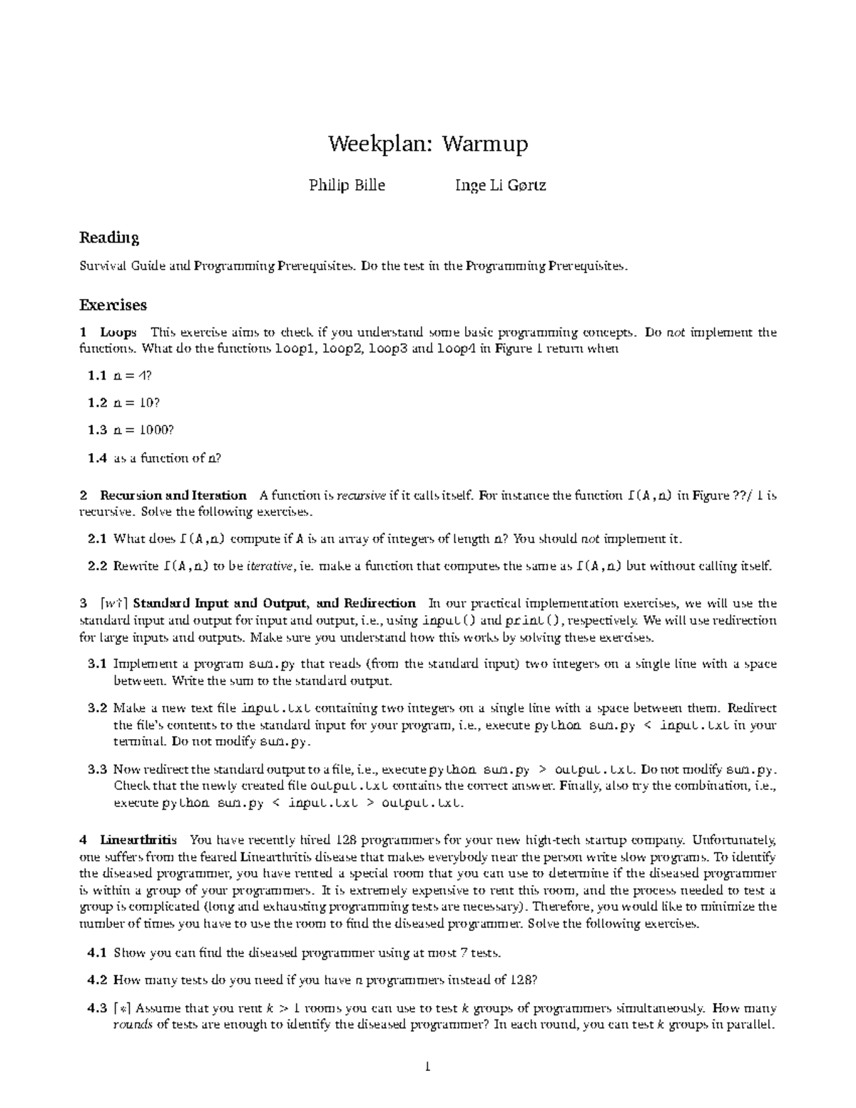 Warmup Weekplan: Programming Prerequisites & Exercises - Studocu