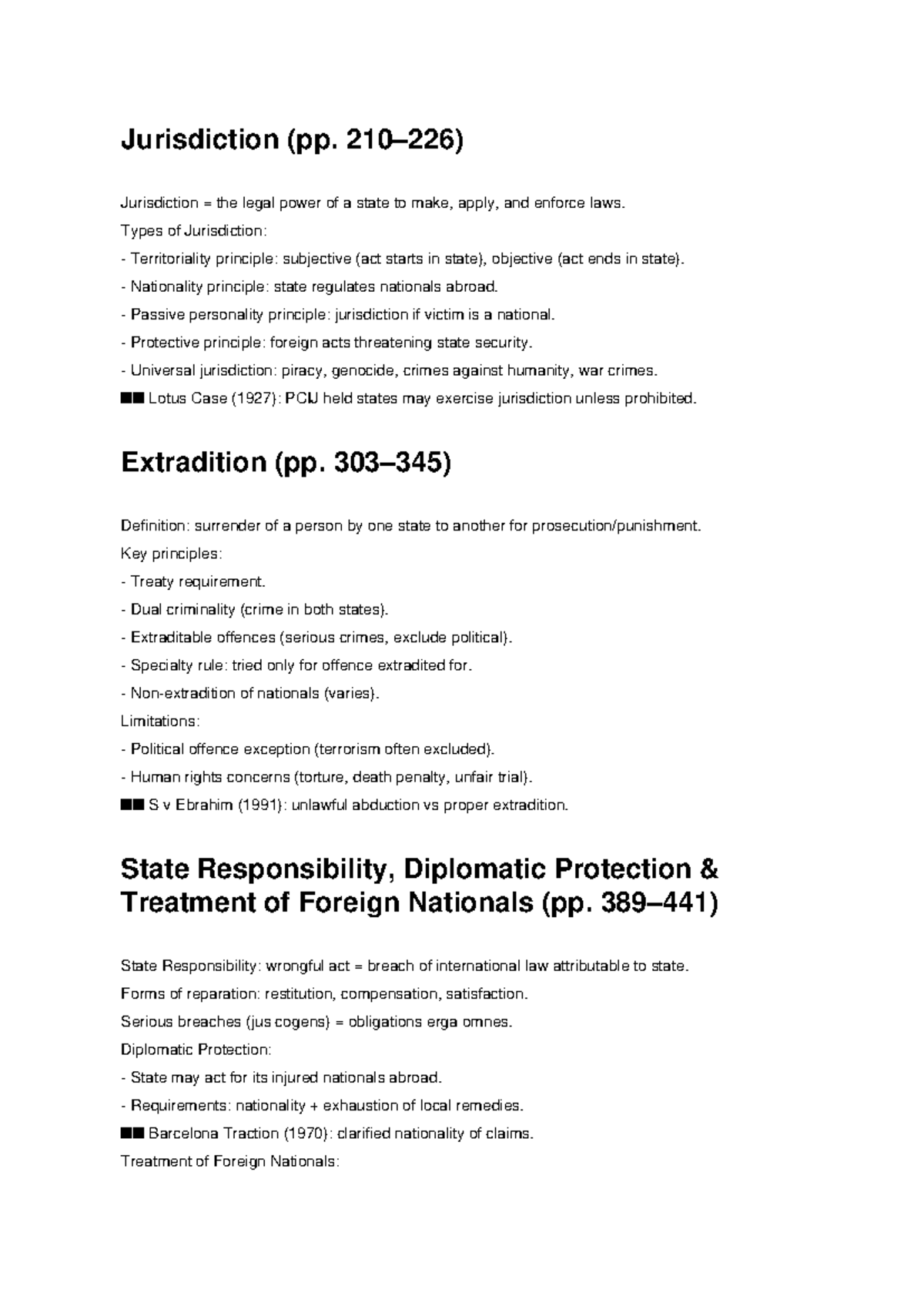 International Law Notes: Jurisdiction, Extradition & State ...