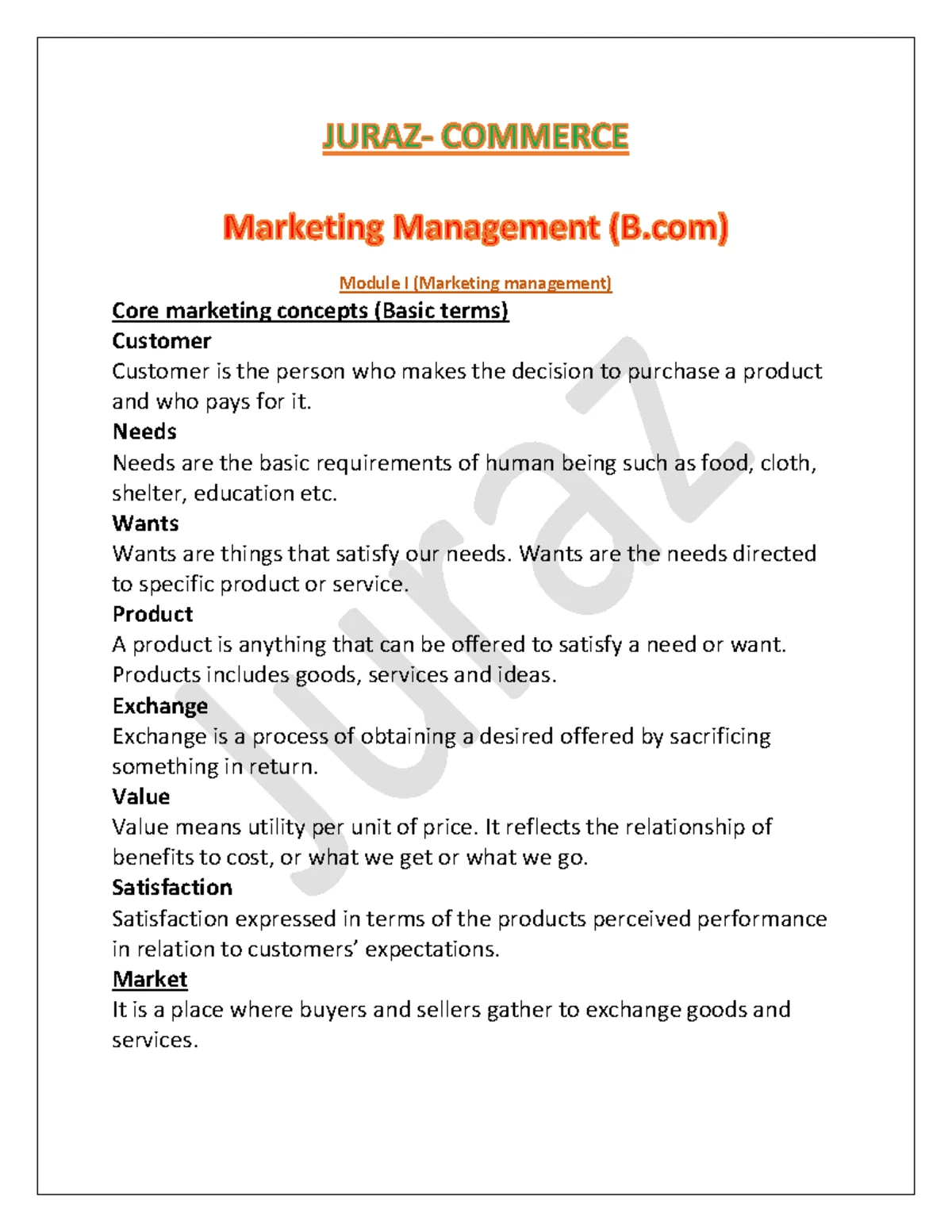 Marketing Management Short Notes (COMMERCE) - 4th Sem Overview - Studocu