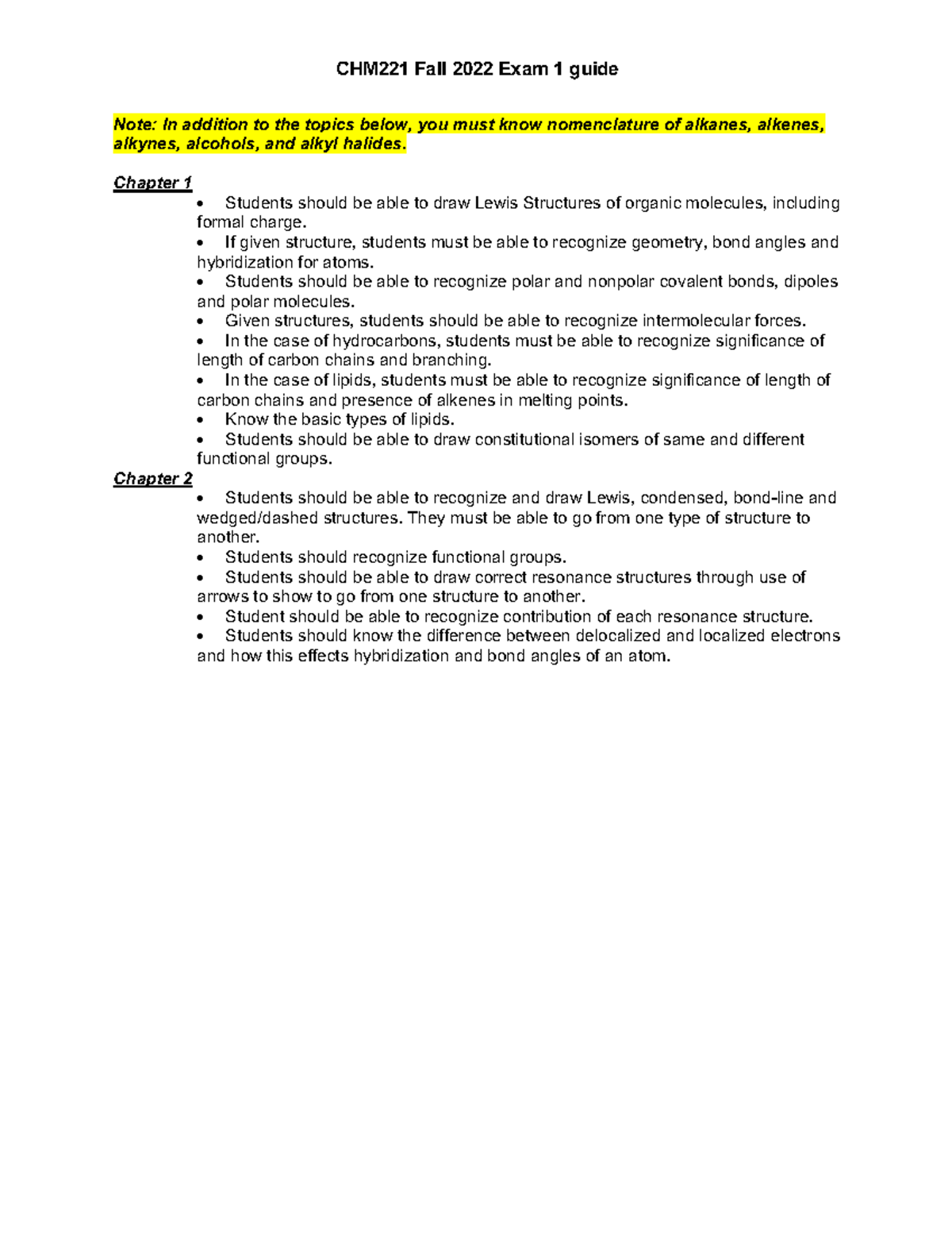 CHM221 Fall 2022 Exam 1 Study Guide and Key Concepts - Studocu