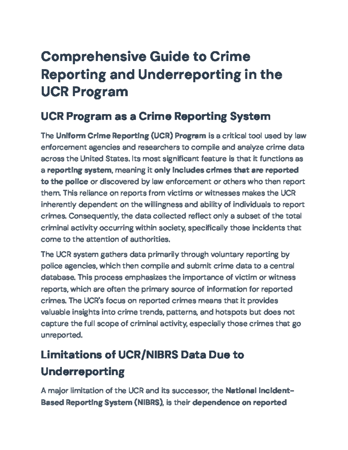 Comprehensive Overview of Crime Reporting & Underreporting in UCR ...