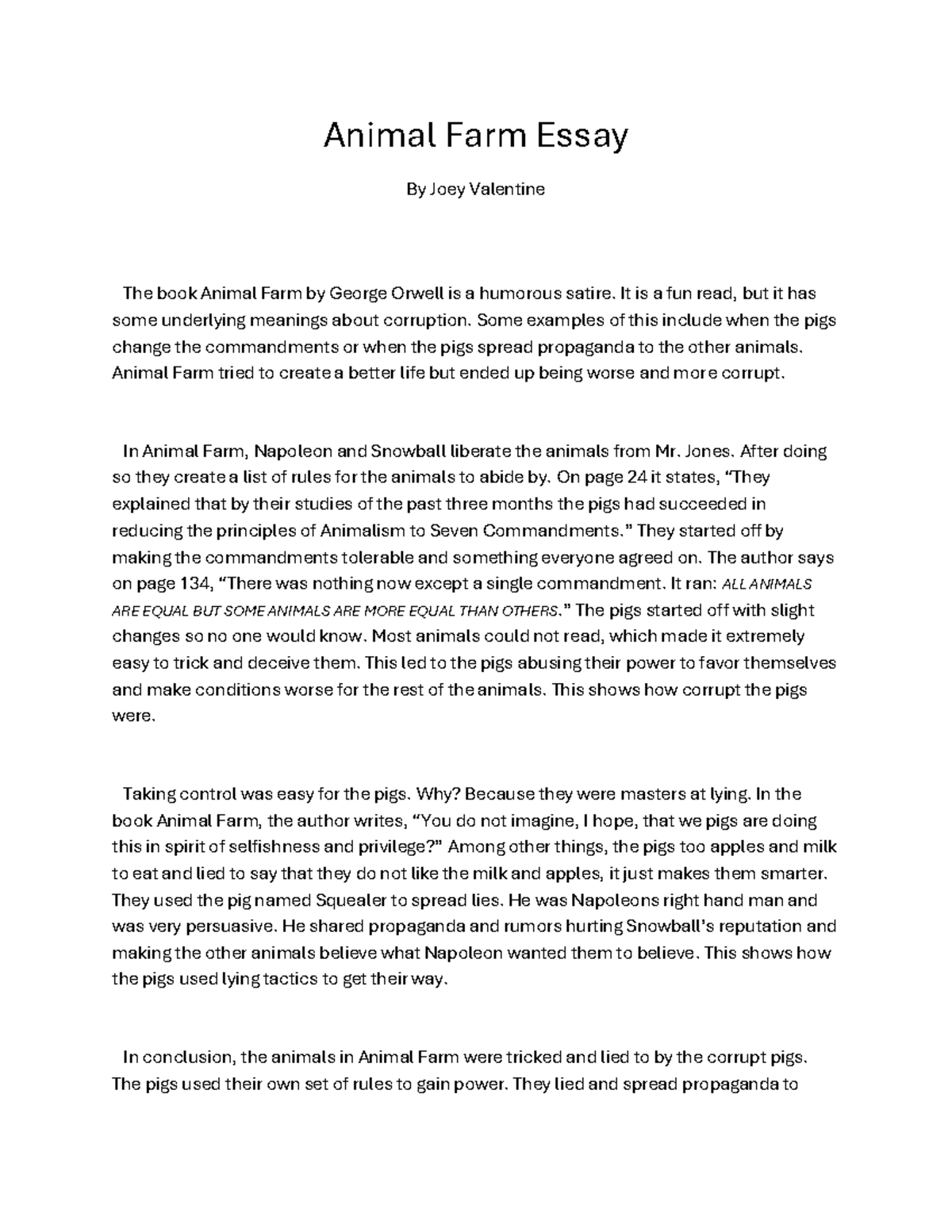 Animal Farm Essay - Analyzing Corruption and Power Dynamics - Studocu