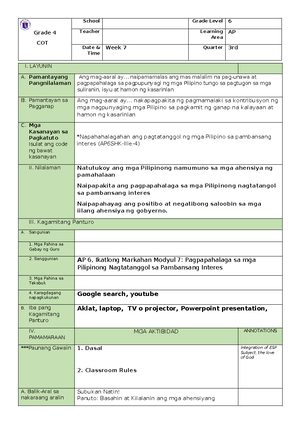 DLL Matatag English 4 Q2 W3 - MATATAG K to 10 Curriculum Weekly Lesson ...