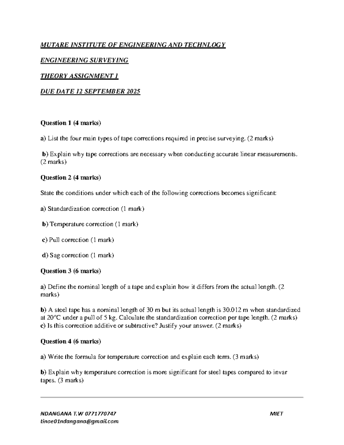 MUTARE INSTITUTE OF ENGINEERING AND TECHNOLOGY ENG 101: Tape Correction ...