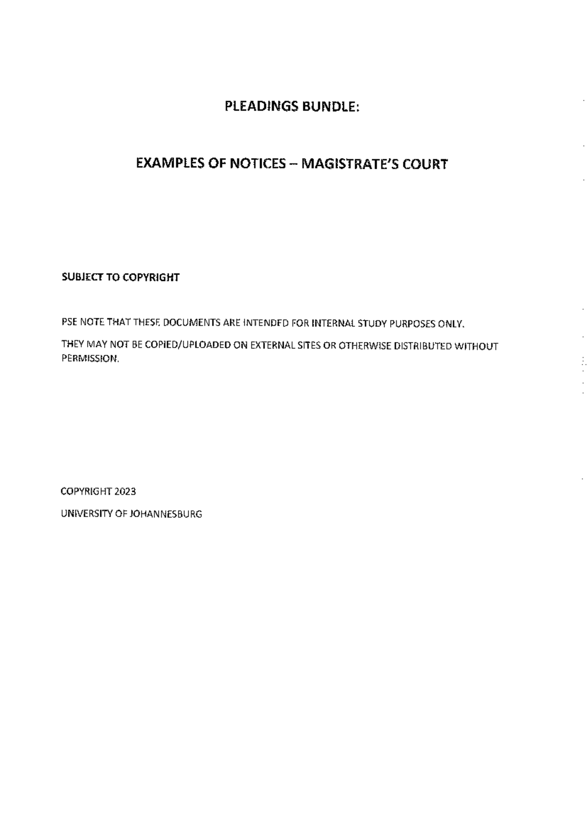 Pleadings Bundle MC: Internal Study Notes for Court Procedures - Studocu