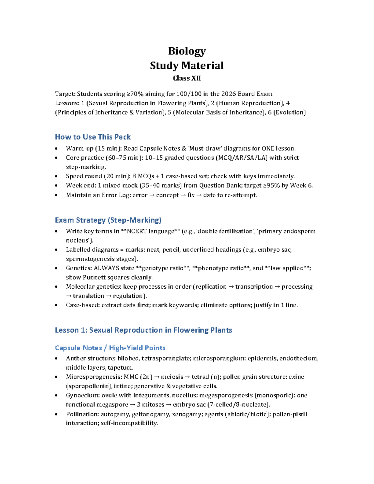 Class XII Biology Study Material: Key Concepts for 2026 Board Exam ...