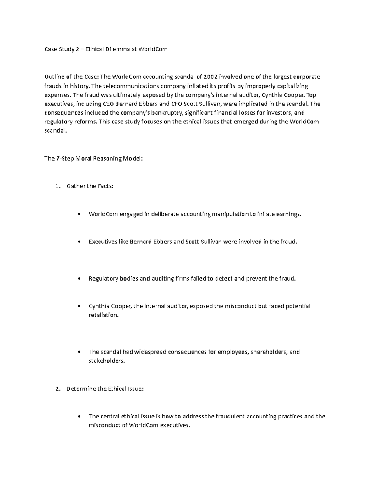 WorldCom Case Study Draft: Unraveling the Ethical Dilemma - Studocu
