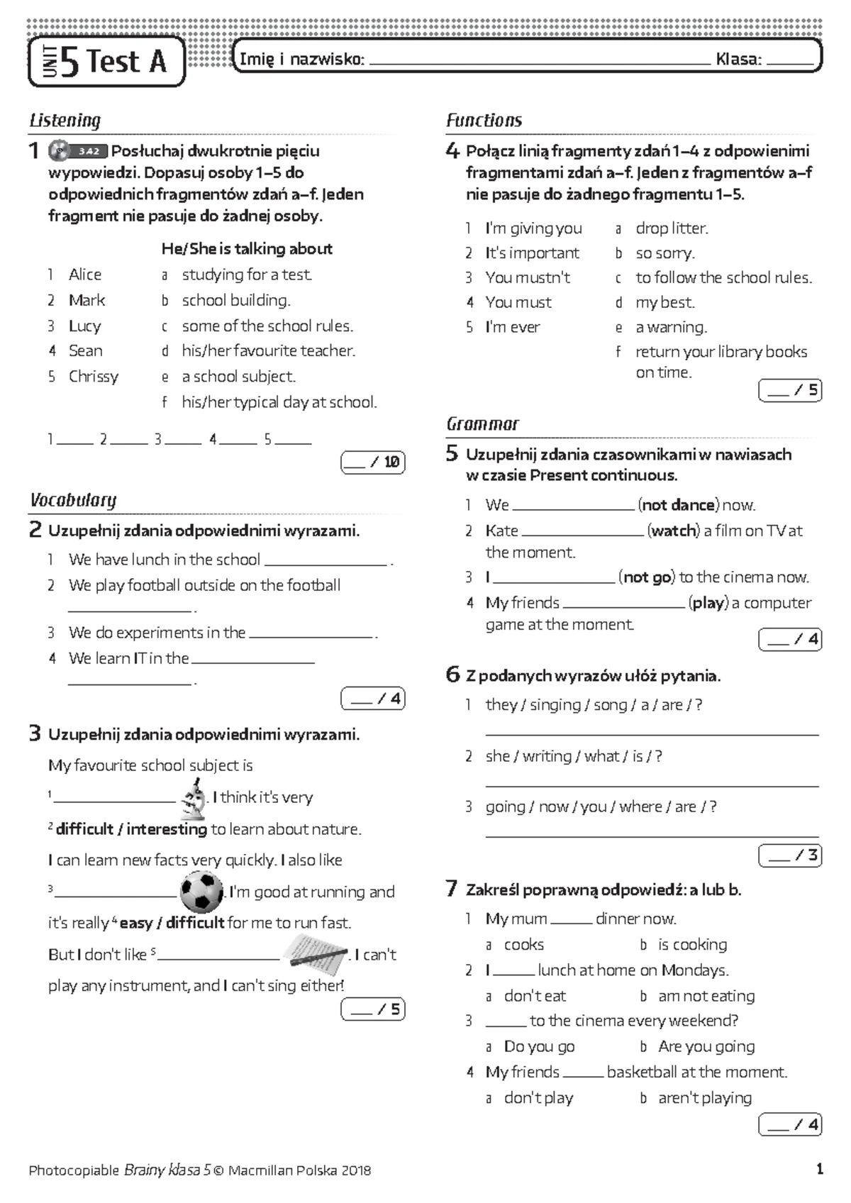 Materialy i ich zastosowanie sprawdzian 1 wersja a papier wlokna drewno