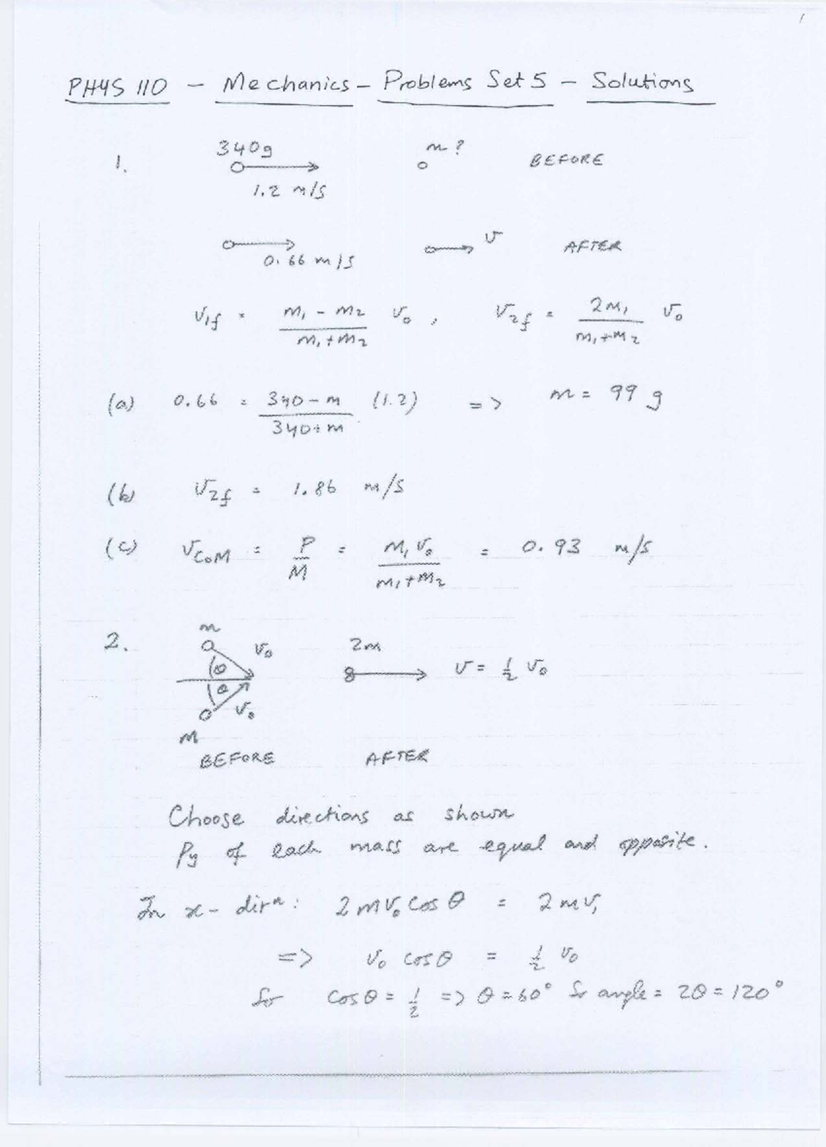 PIYS 110 Mechanics Problem Set 5 Solutions - Sem 1 2026 - Studocu