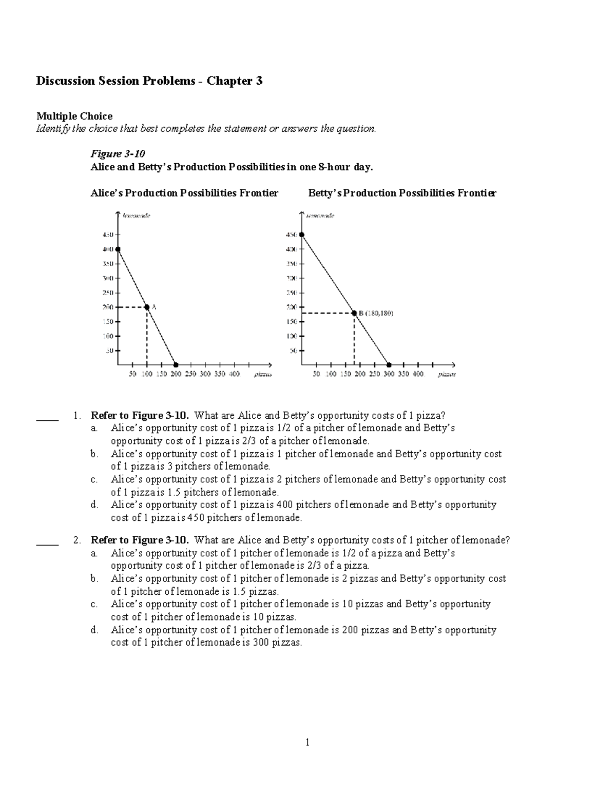 Discussion Problems on Opportunity Cost & Comparative Advantage - Ch 3 ...