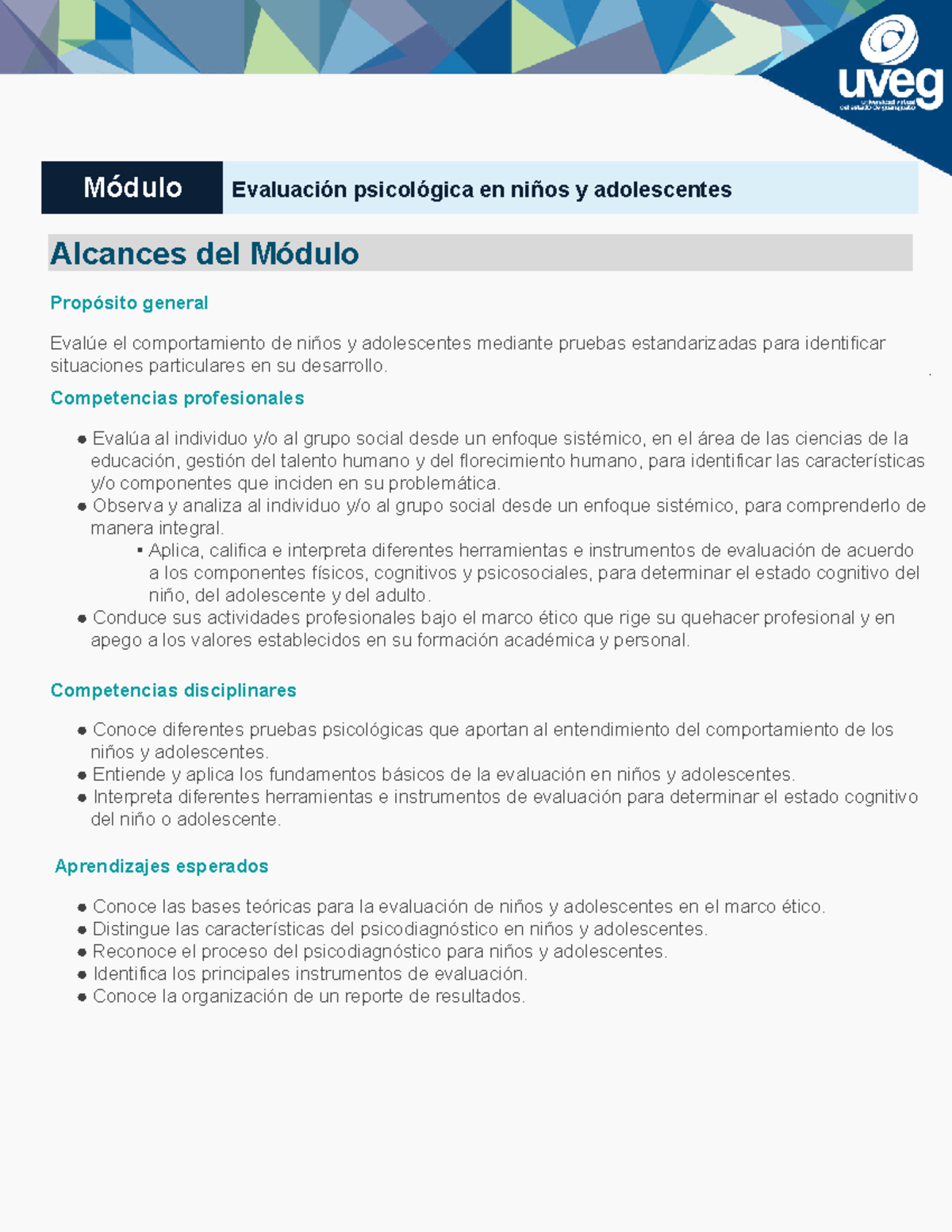 Evaluación Psicológica en Niños y Adolescentes - Módulo U1 - Studocu