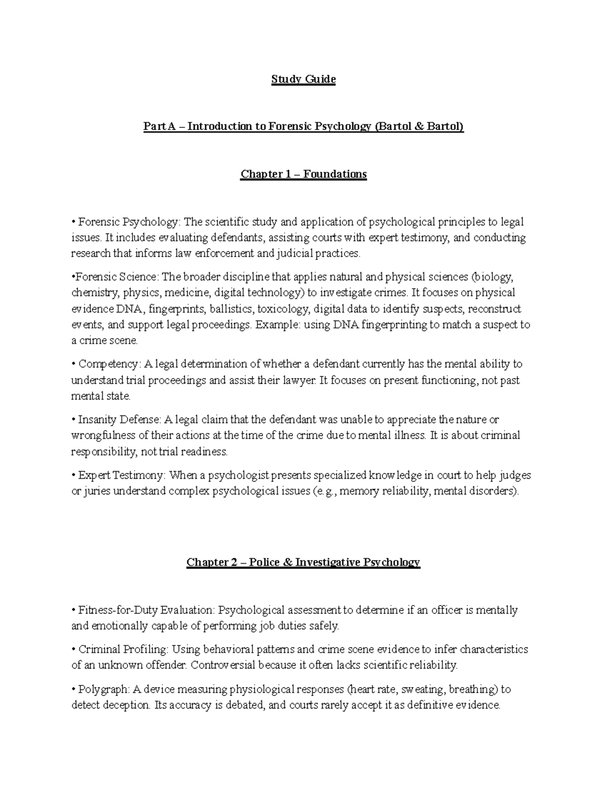 Study Guide for Forensic Psychology (PSY 101) Chapters 1-10 - Studocu