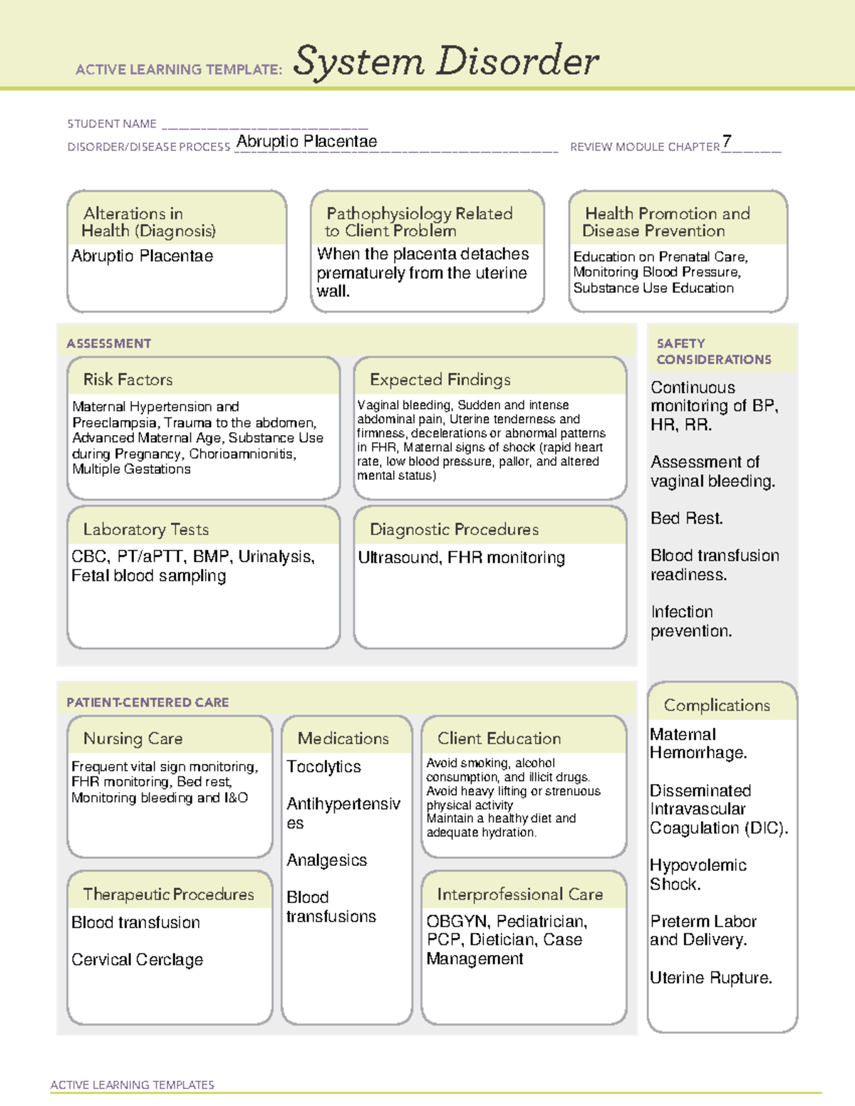 Active Learning Template: System Disorder - Abruptio Placentae Case ...