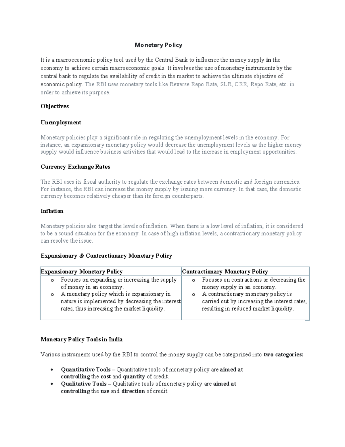 Monetary Policy and Economic Environment: An Overview (UNIT-2) - Studocu
