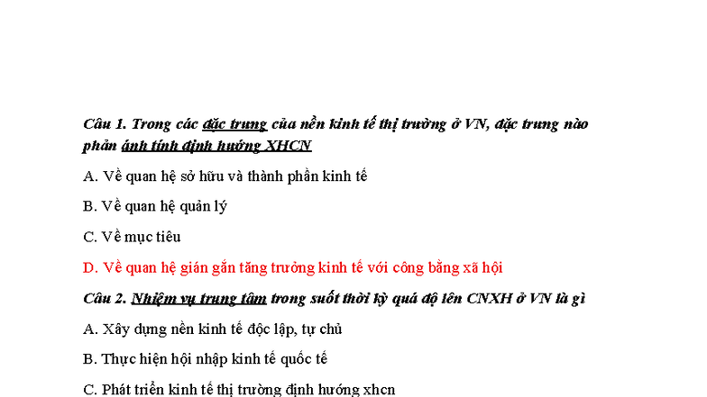 Câu hỏi và đáp án về kinh tế thị trường định hướng XHCN - CBVB - Studocu