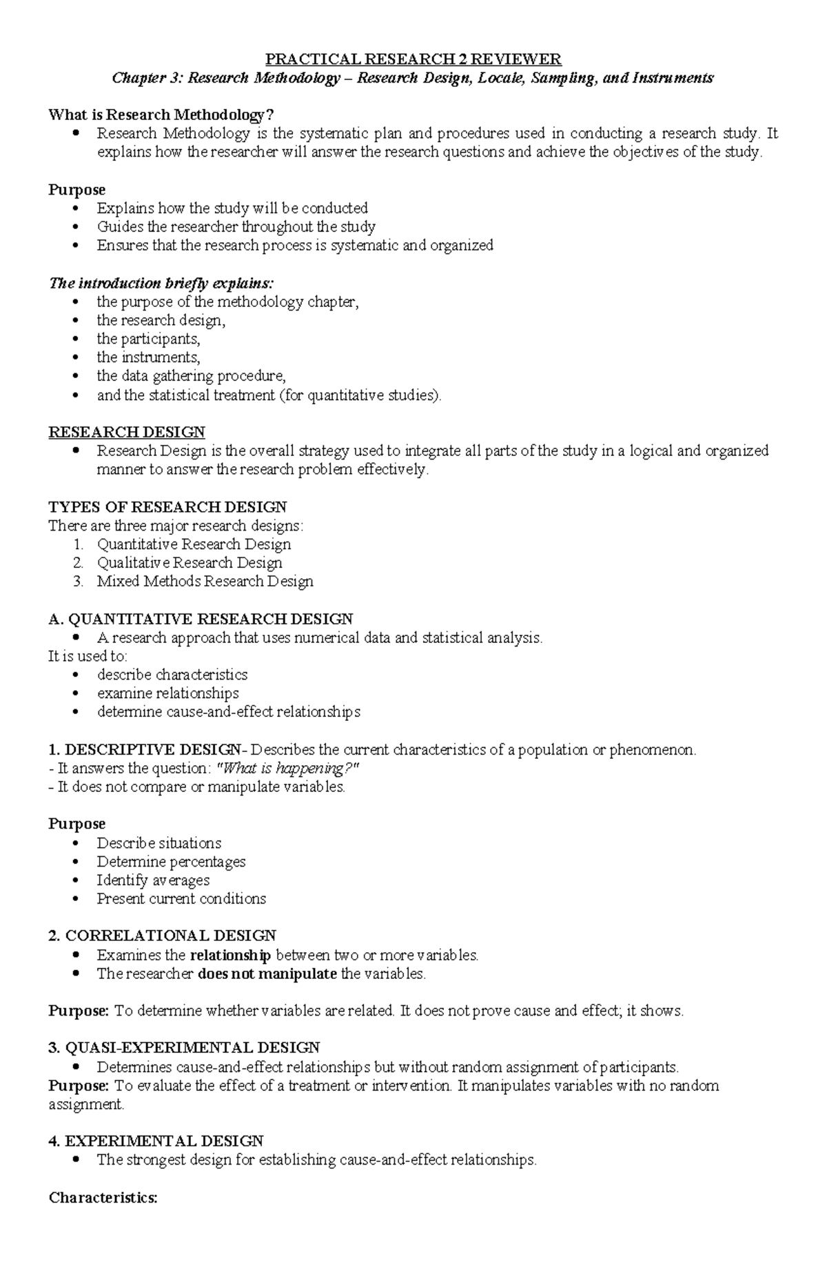 Practical Research 2 Reviewer: Chapter 3 - Research Methodology ...
